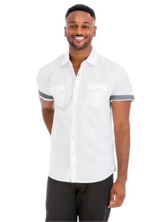 TEEK - Mens White Casual Short Sleeve Solid Shirts