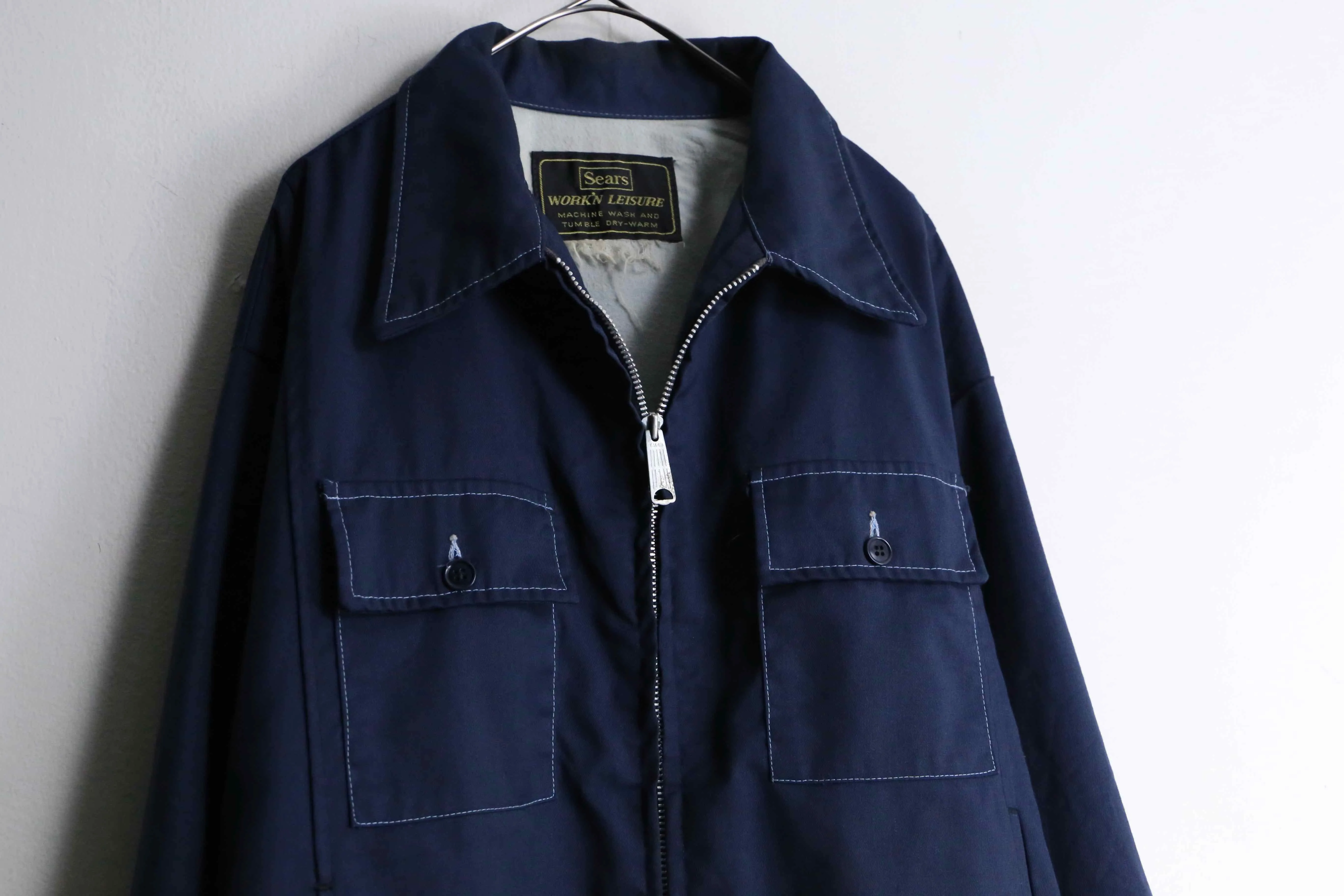 60〜70's "Sears" navy color double flap pocket zip jacket