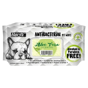 Absorb Plus AntiBacterial Pet Wipes Aloe Vera Scented 15cm x 20cm - 80sheets