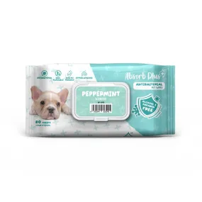 Absorb Plus AntiBacterial Pet Wipes Peppermint Scented 15cm x 20cm - 80sheets