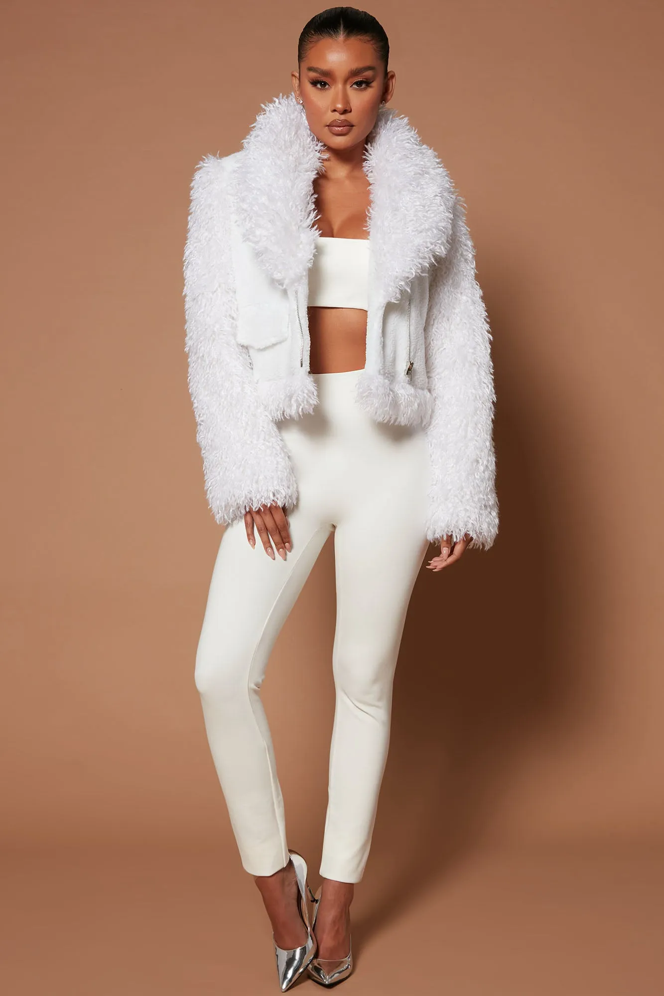 Alaska Faux Fur Moto Jacket - White