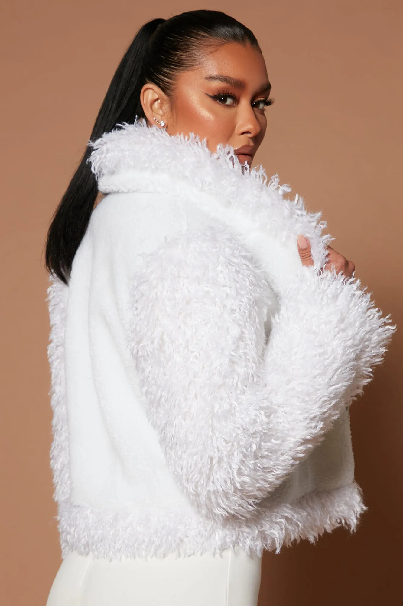 Alaska Faux Fur Moto Jacket - White