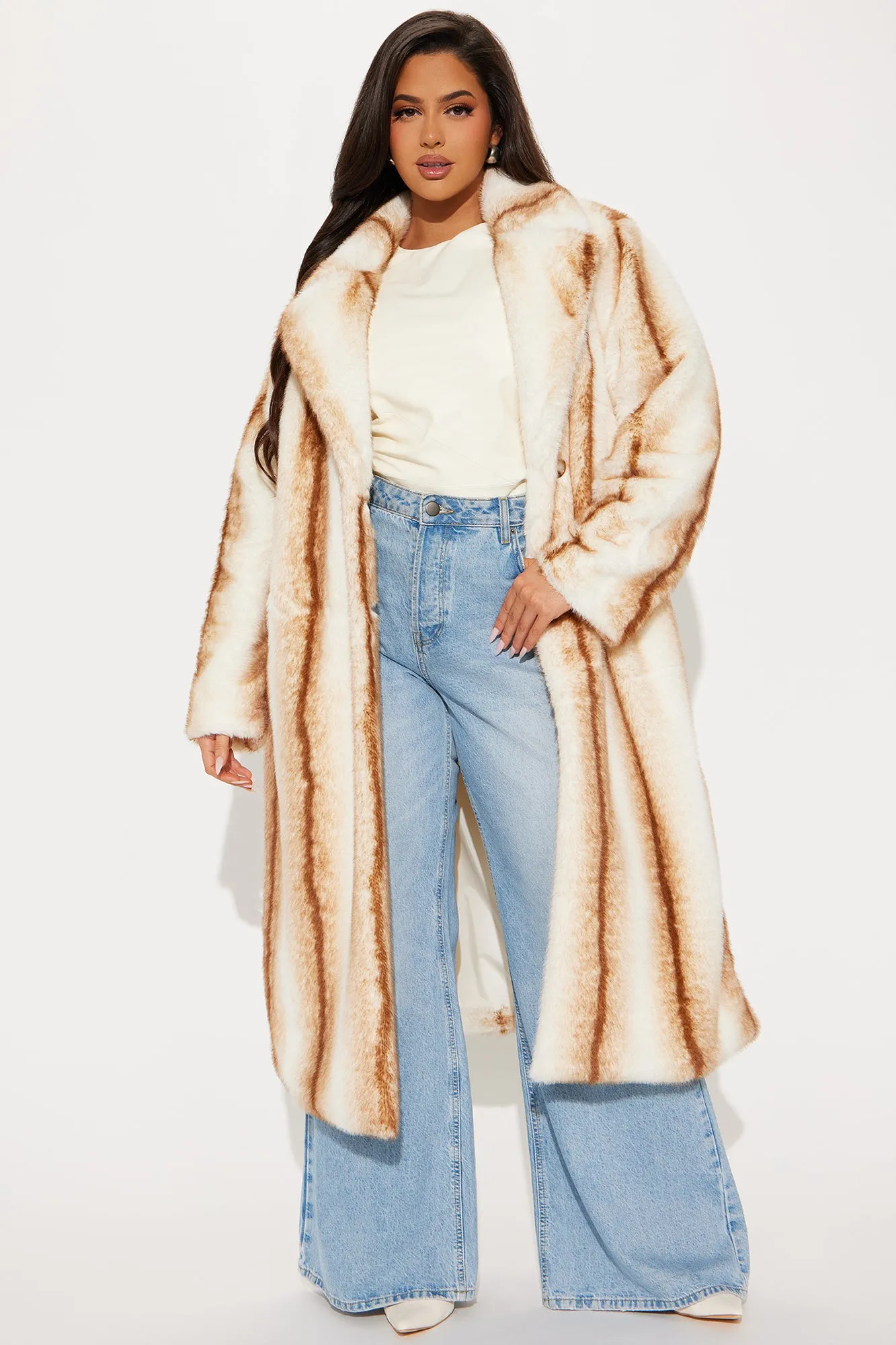 Aspen Ready Faux Fur Coat - White/combo