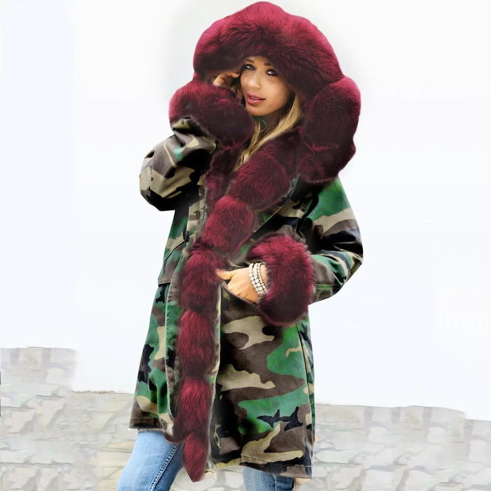 Autumn and winter coat camouflage plush fur collar warm coat jacket