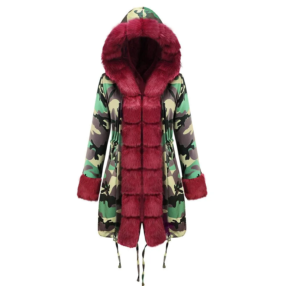 Autumn and winter coat camouflage plush fur collar warm coat jacket