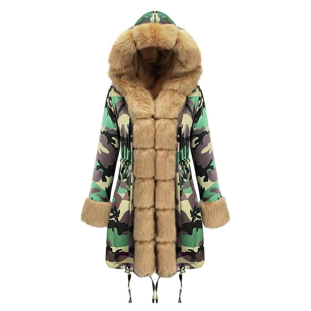 Autumn and winter coat camouflage plush fur collar warm coat jacket