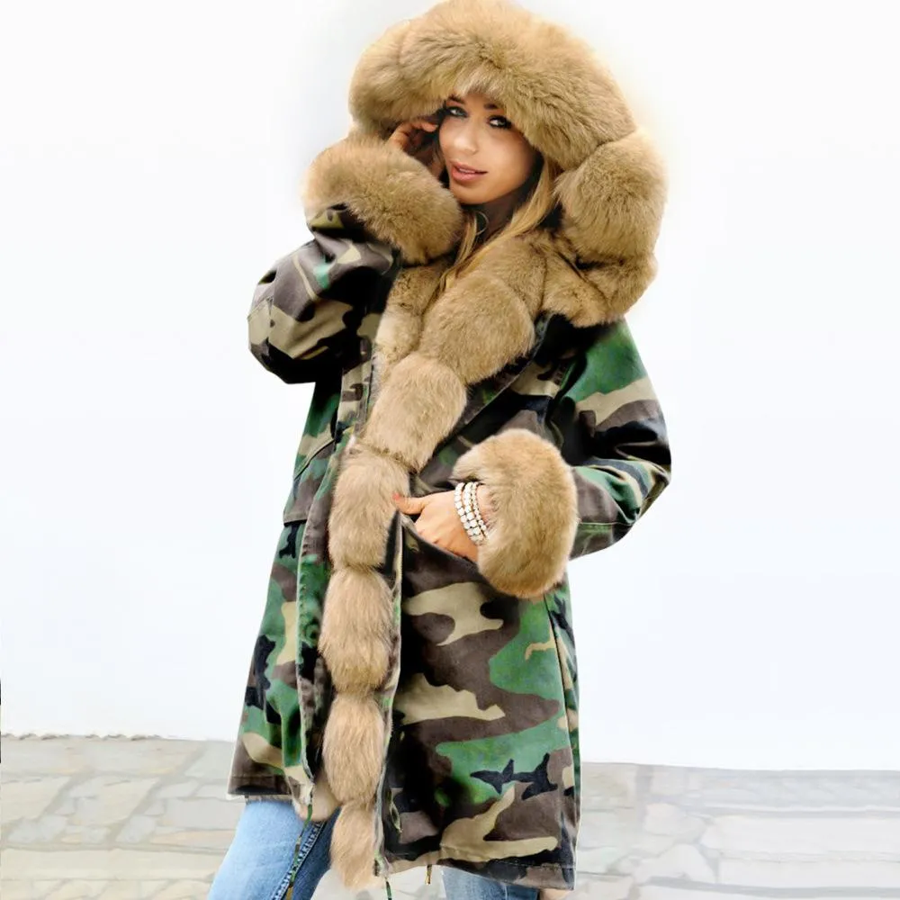 Autumn and winter coat camouflage plush fur collar warm coat jacket