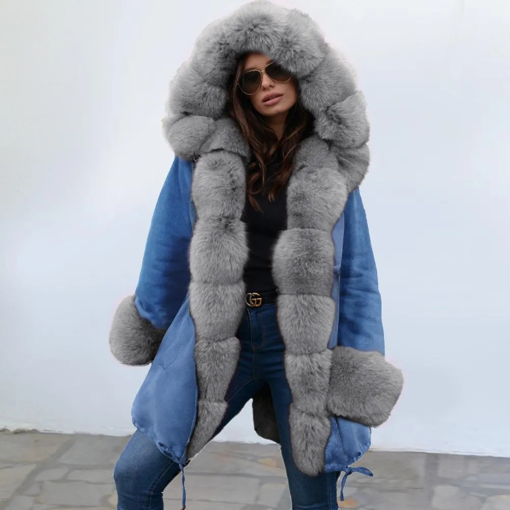 Autumn and winter coat camouflage plush fur collar warm coat jacket