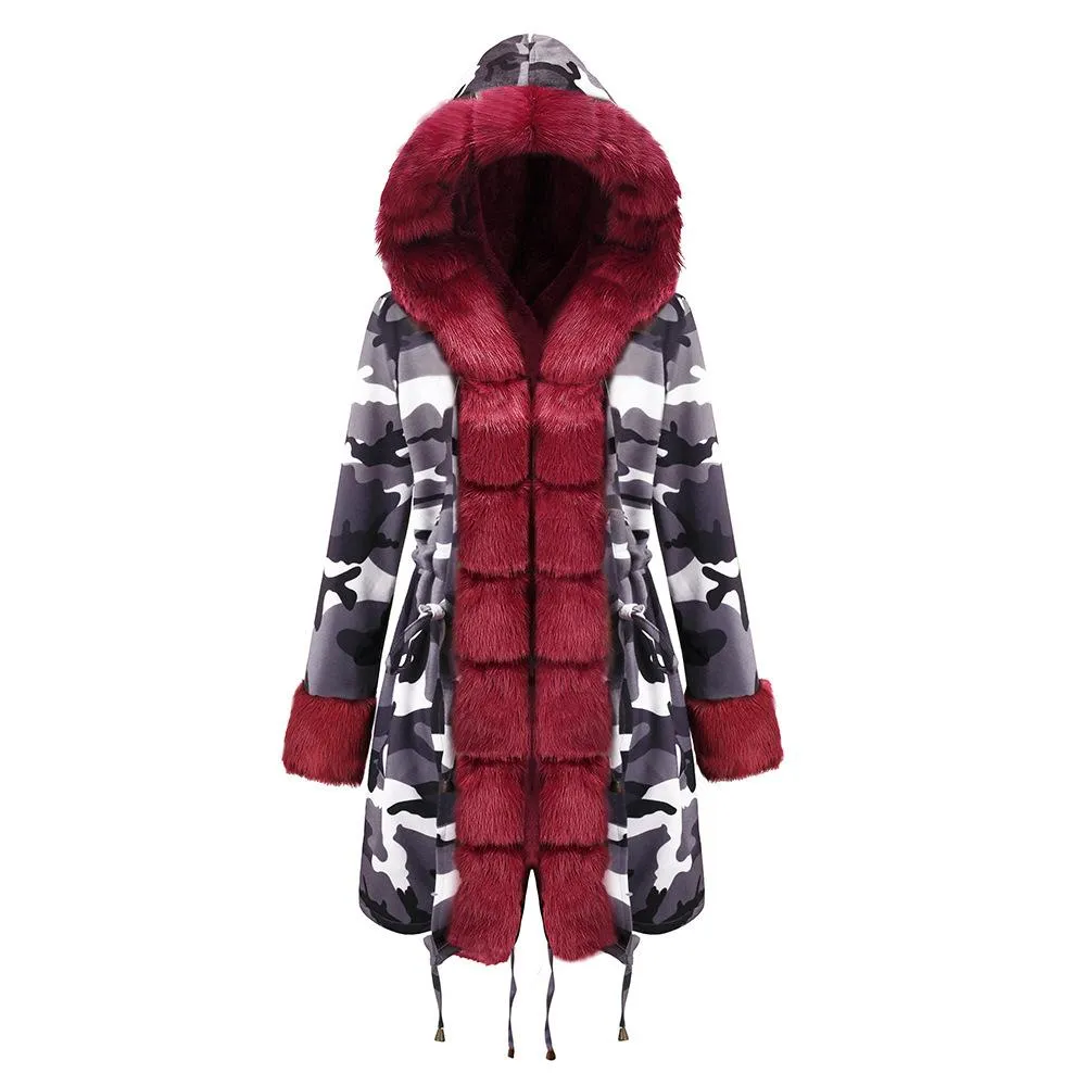 Autumn and winter coat camouflage plush fur collar warm coat jacket