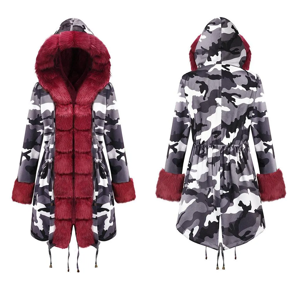 Autumn and winter coat camouflage plush fur collar warm coat jacket