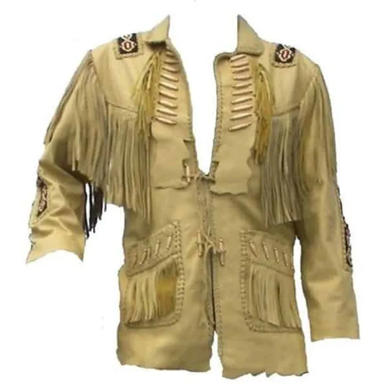 Best Fashion Biker Style Western Wear Cowboy Coat Fringe Bead & Bones Work