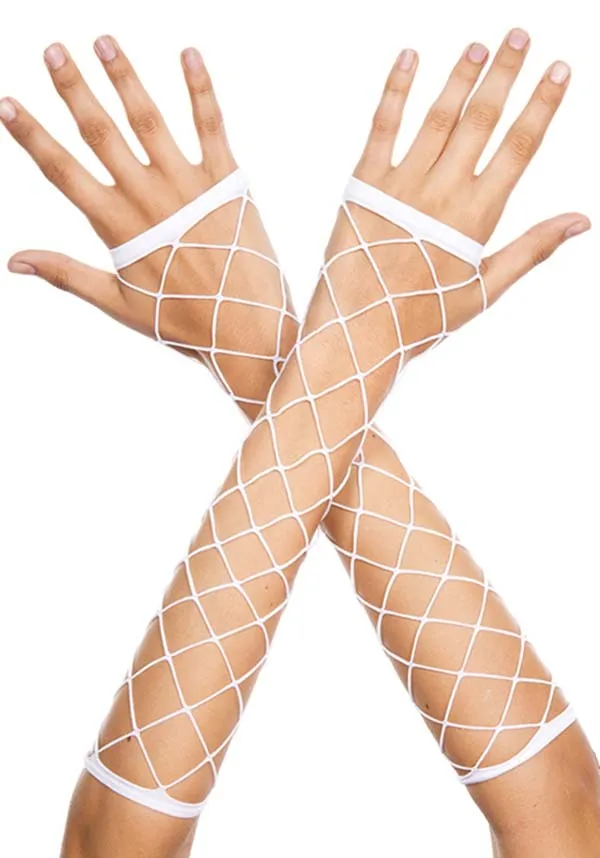 Big Diamond Net [White] | FINGERLESS ARMWARMERS