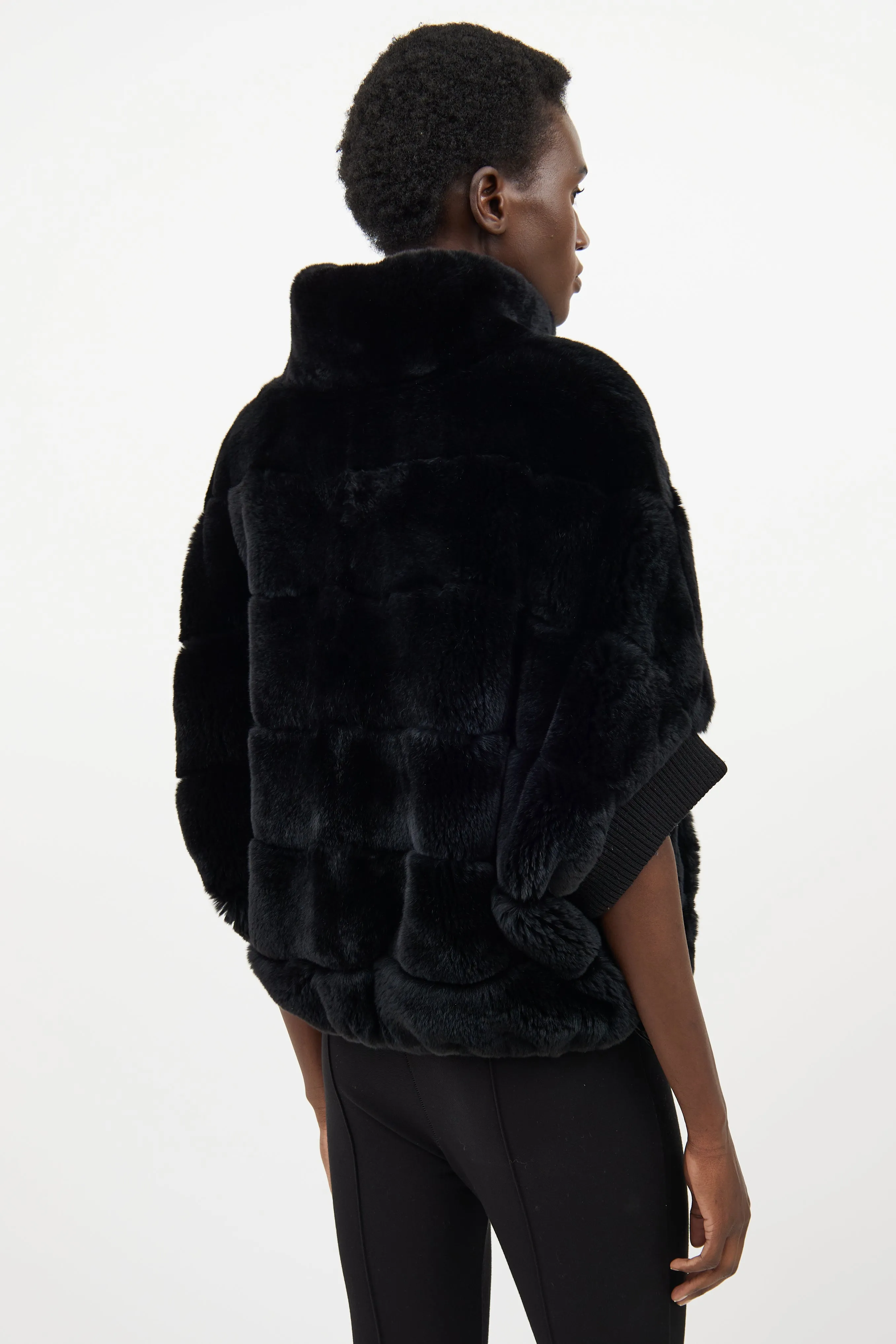 Black Fur Panelled Batwing Jacket