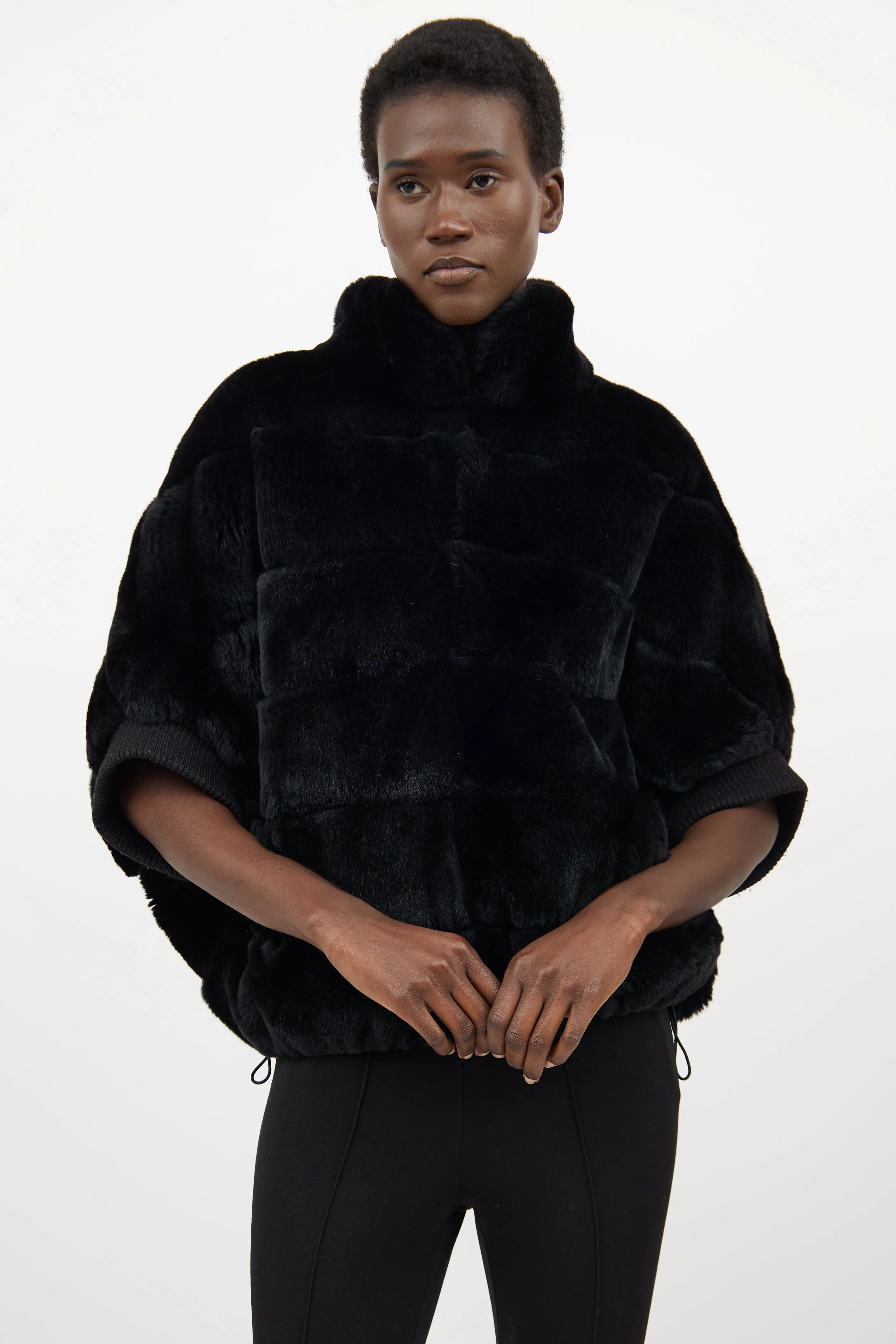 Black Fur Panelled Batwing Jacket