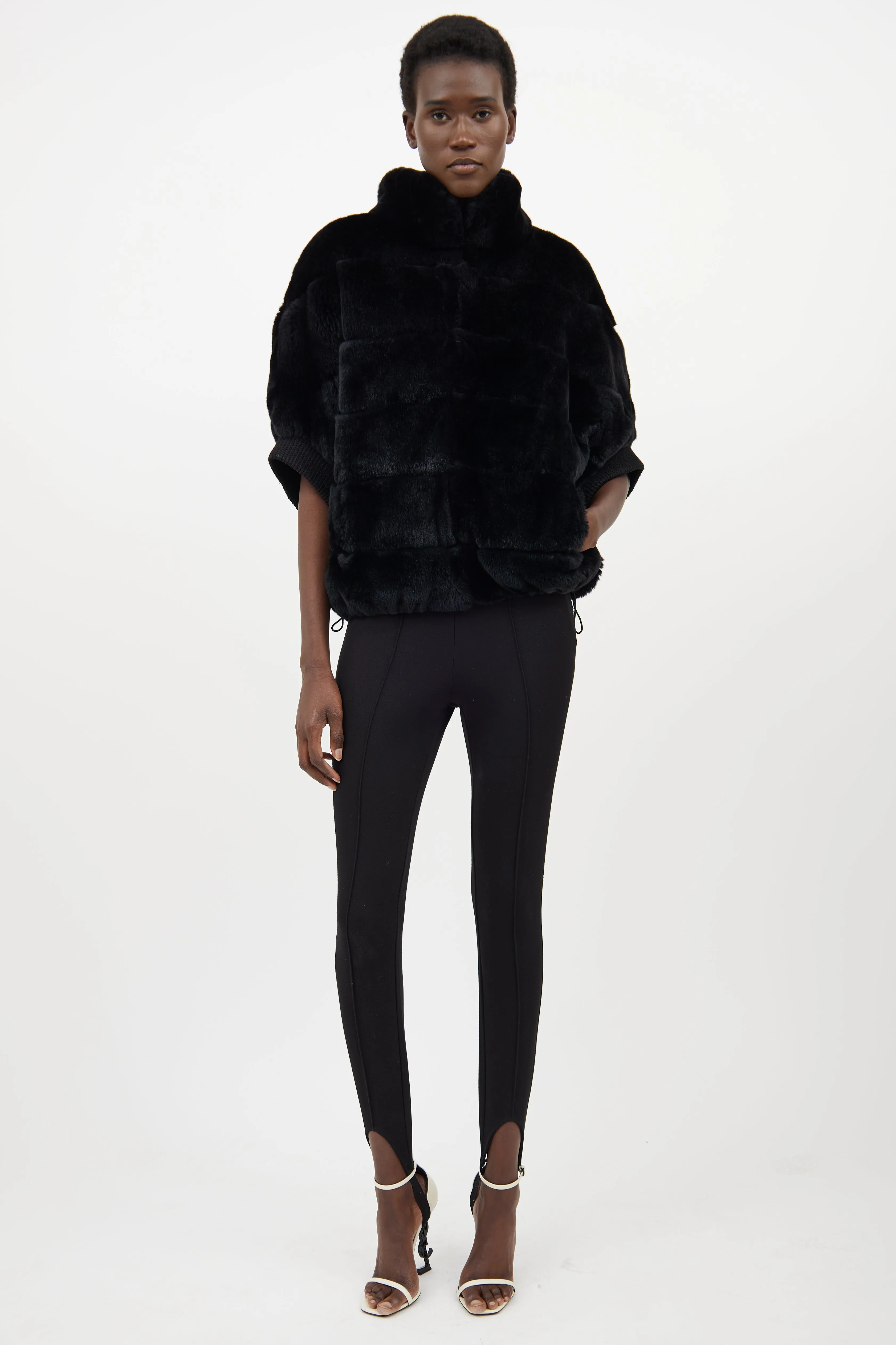 Black Fur Panelled Batwing Jacket