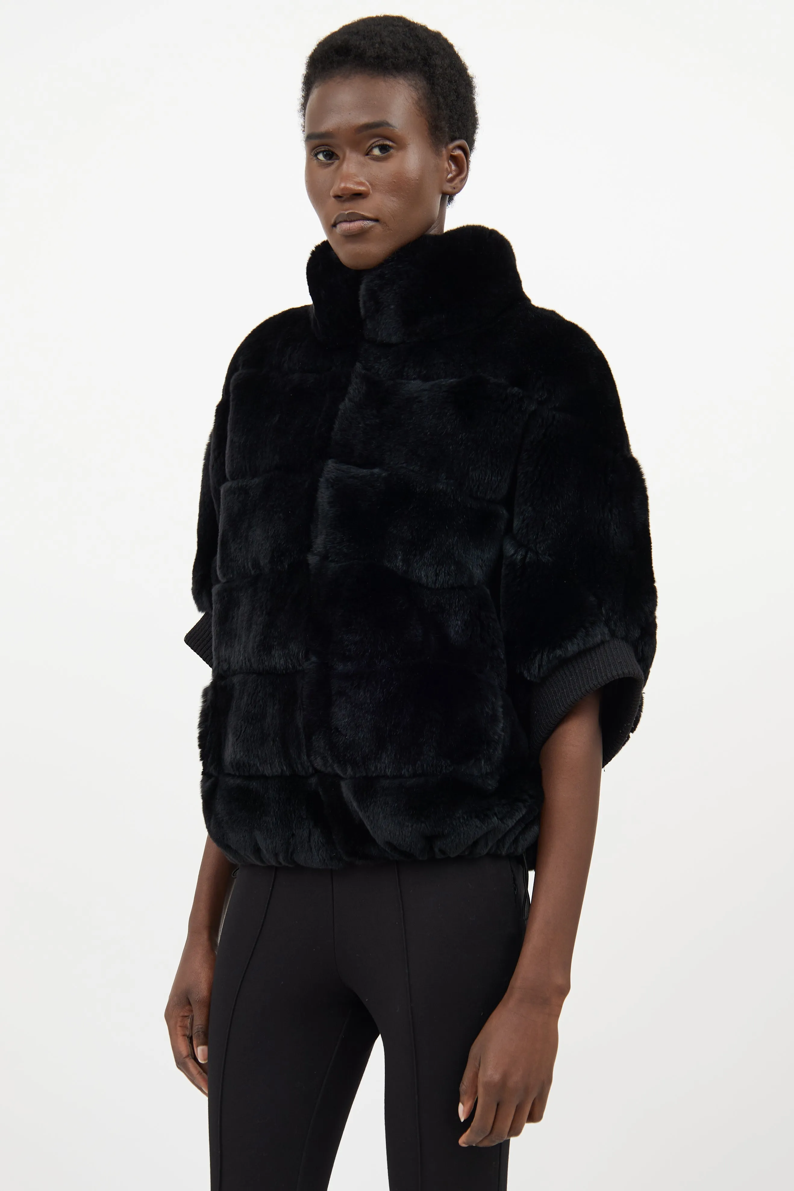 Black Fur Panelled Batwing Jacket