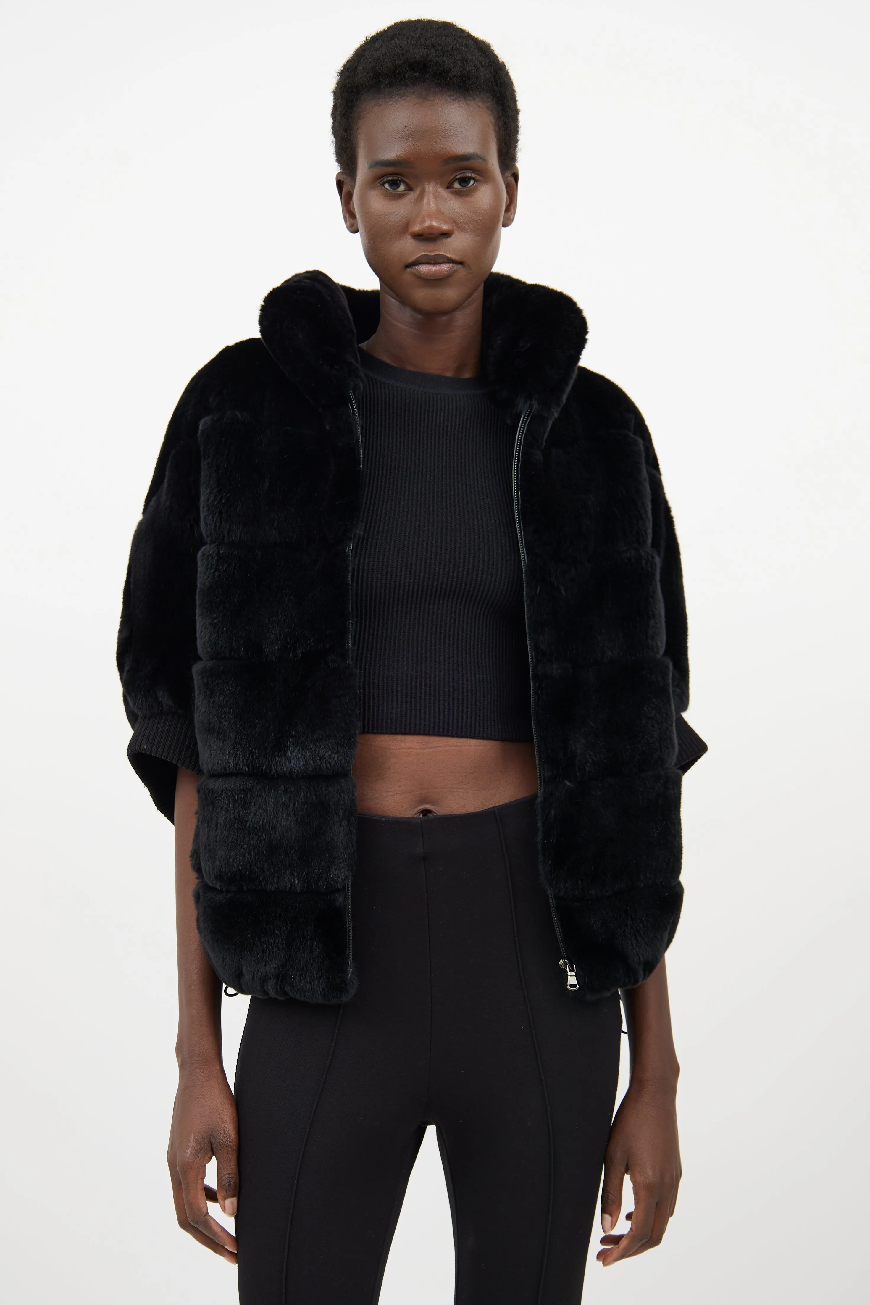 Black Fur Panelled Batwing Jacket