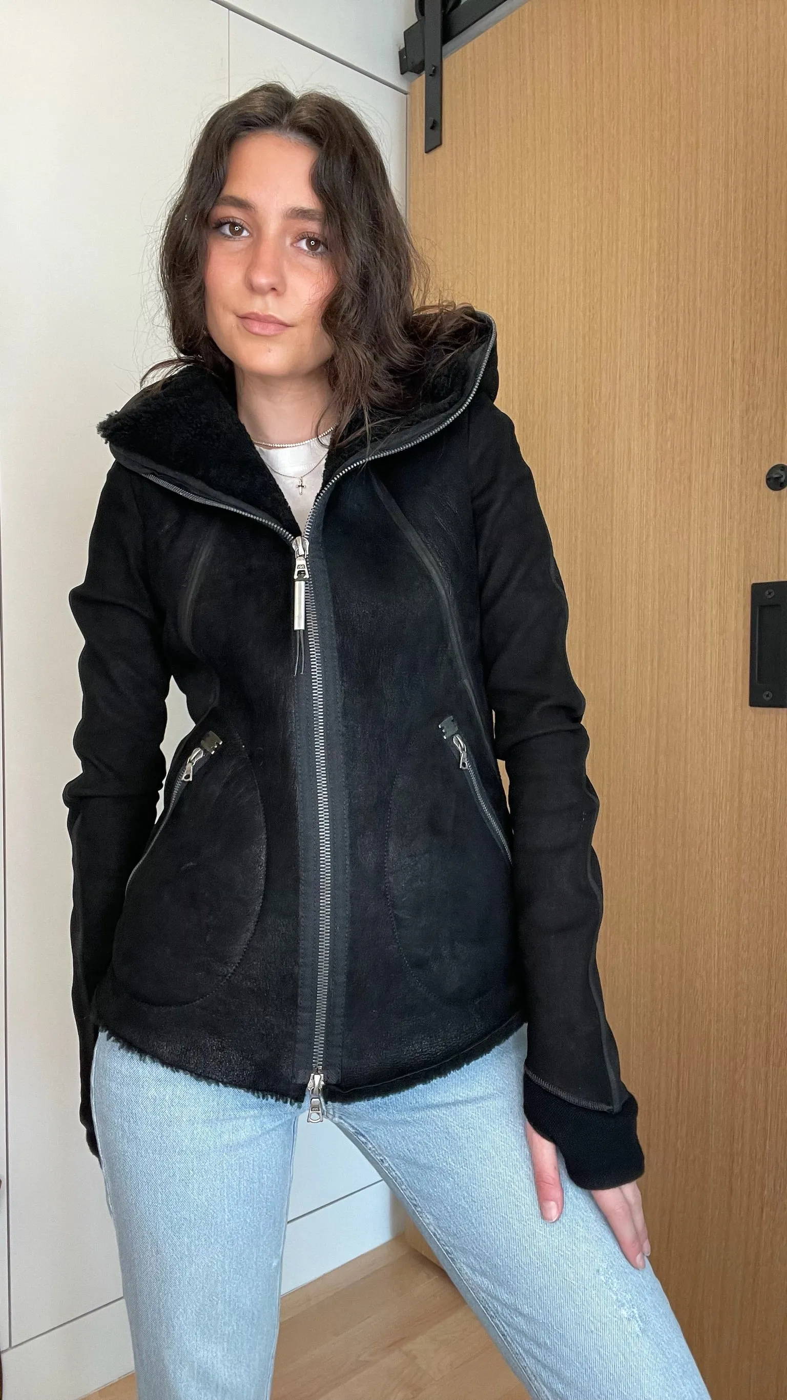 Black Suede & Shearling Jacket - XS