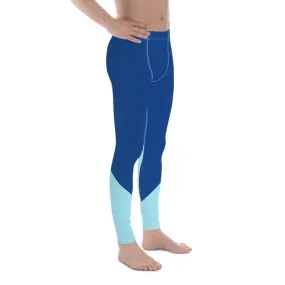 Blue Color Block Men's Leggings, Duo Color Premium Compression Tights Meggings-Made in USA/ EU