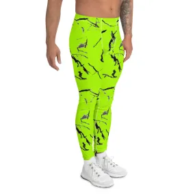 Bright Neon Green Men's Leggings, Marble Print Meggings Compression Tights-Made in USA/EU