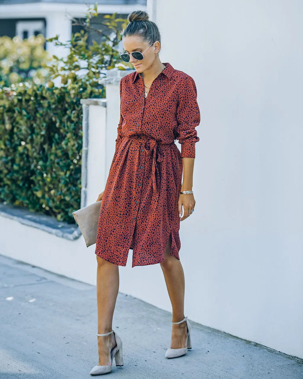 Bubby Printed Button Down Midi Shirt Dress - Rust - FINAL SALE