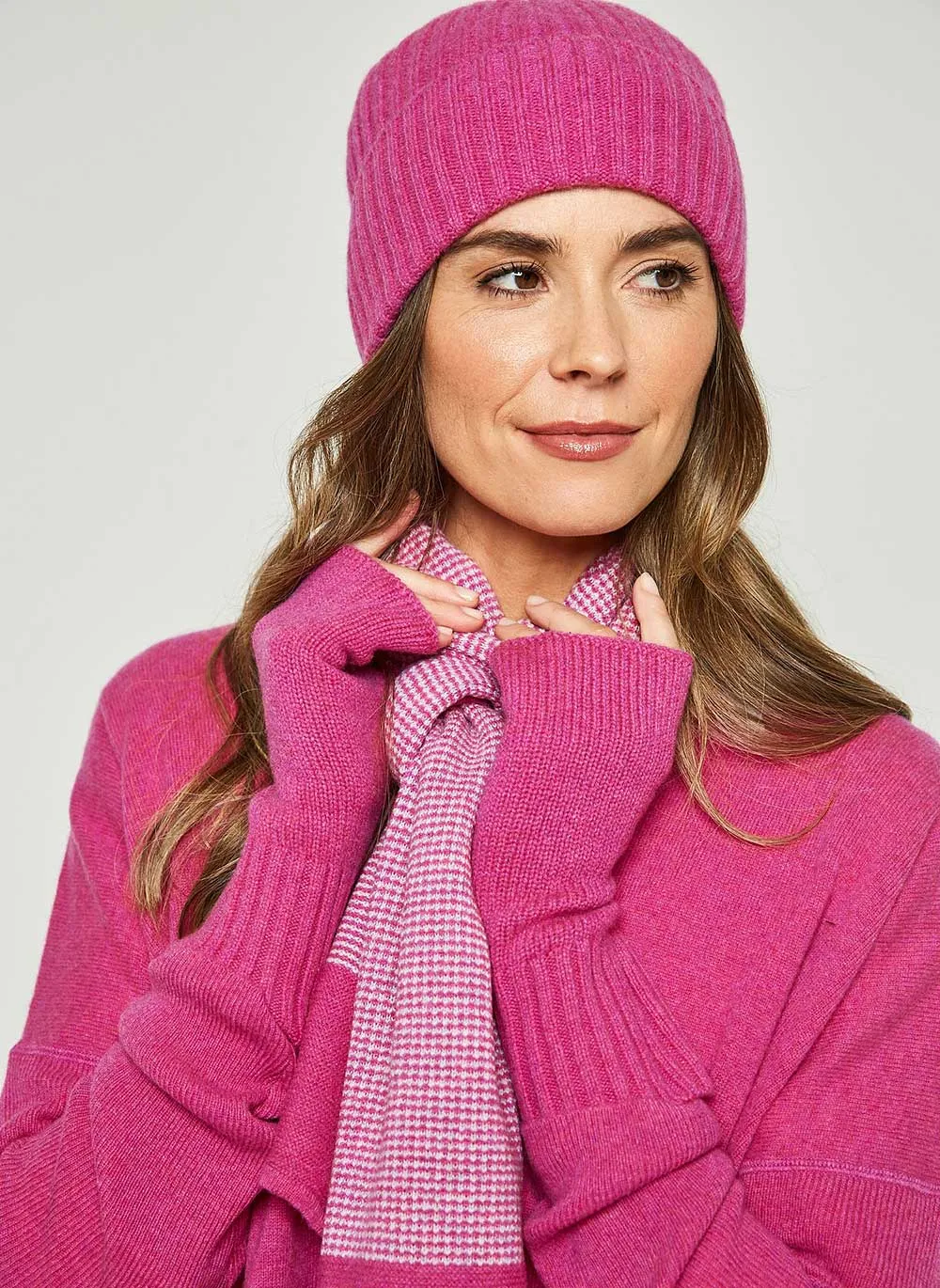 Cashmere Fingerless Gloves - Pink Soda