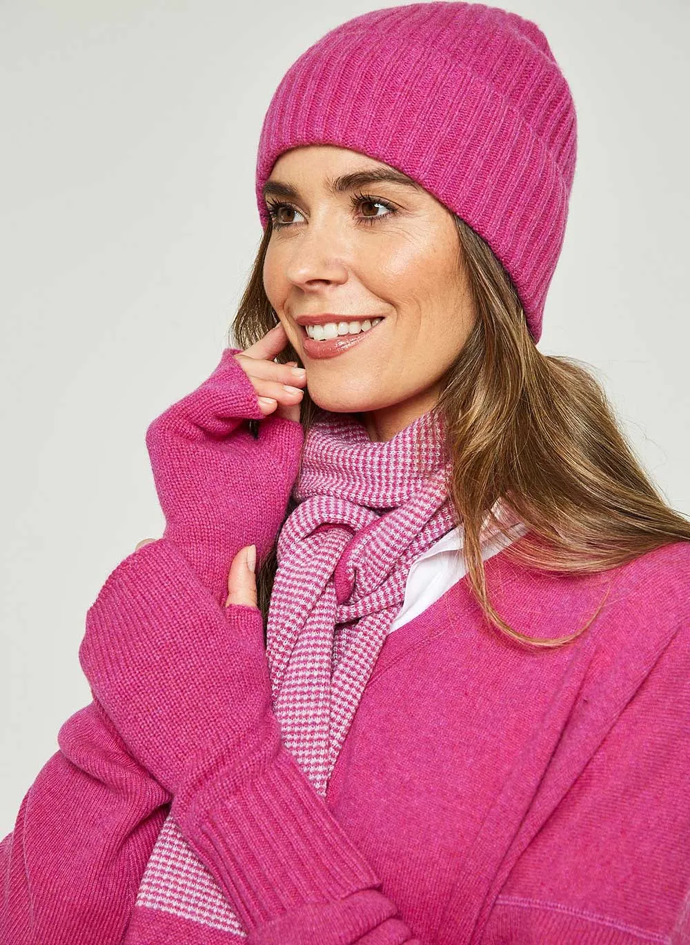 Cashmere Fingerless Gloves - Pink Soda