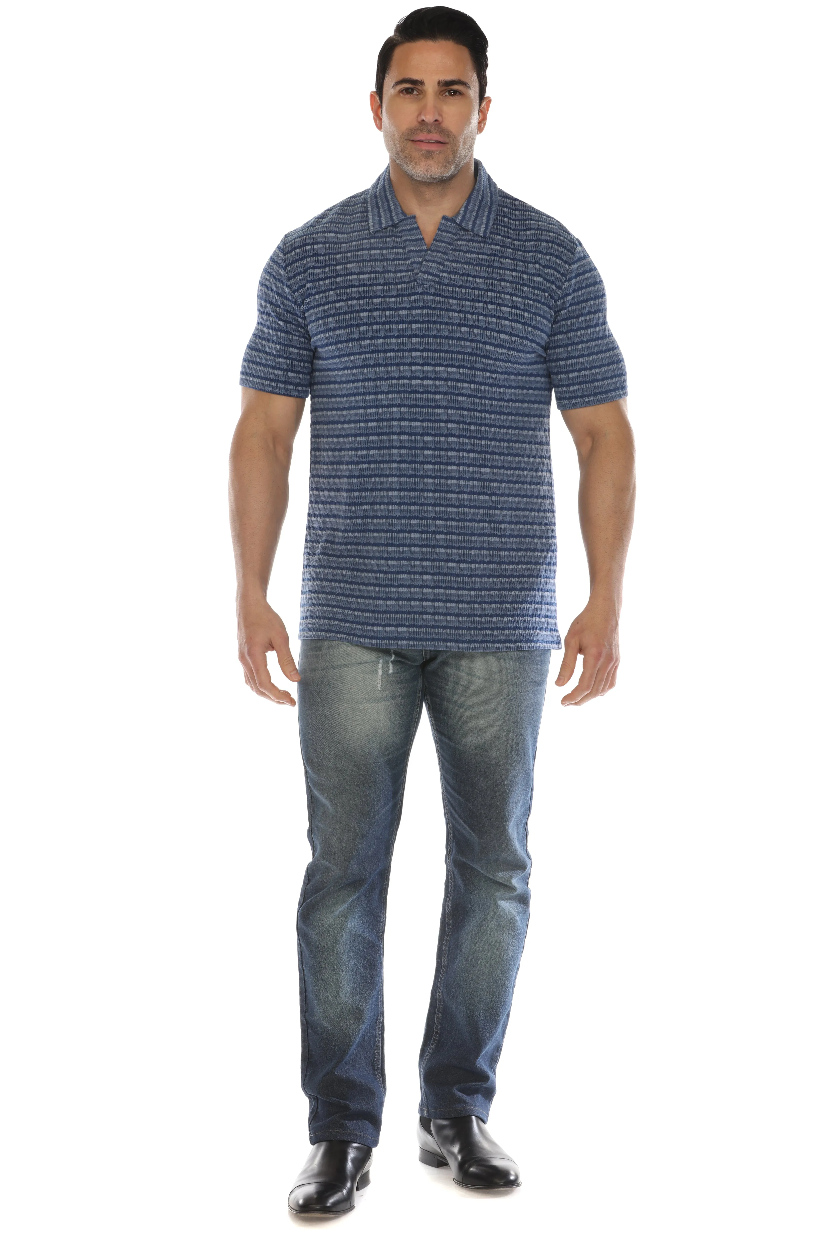 Casual Stylish Textured Stripe Print Polo Shirt