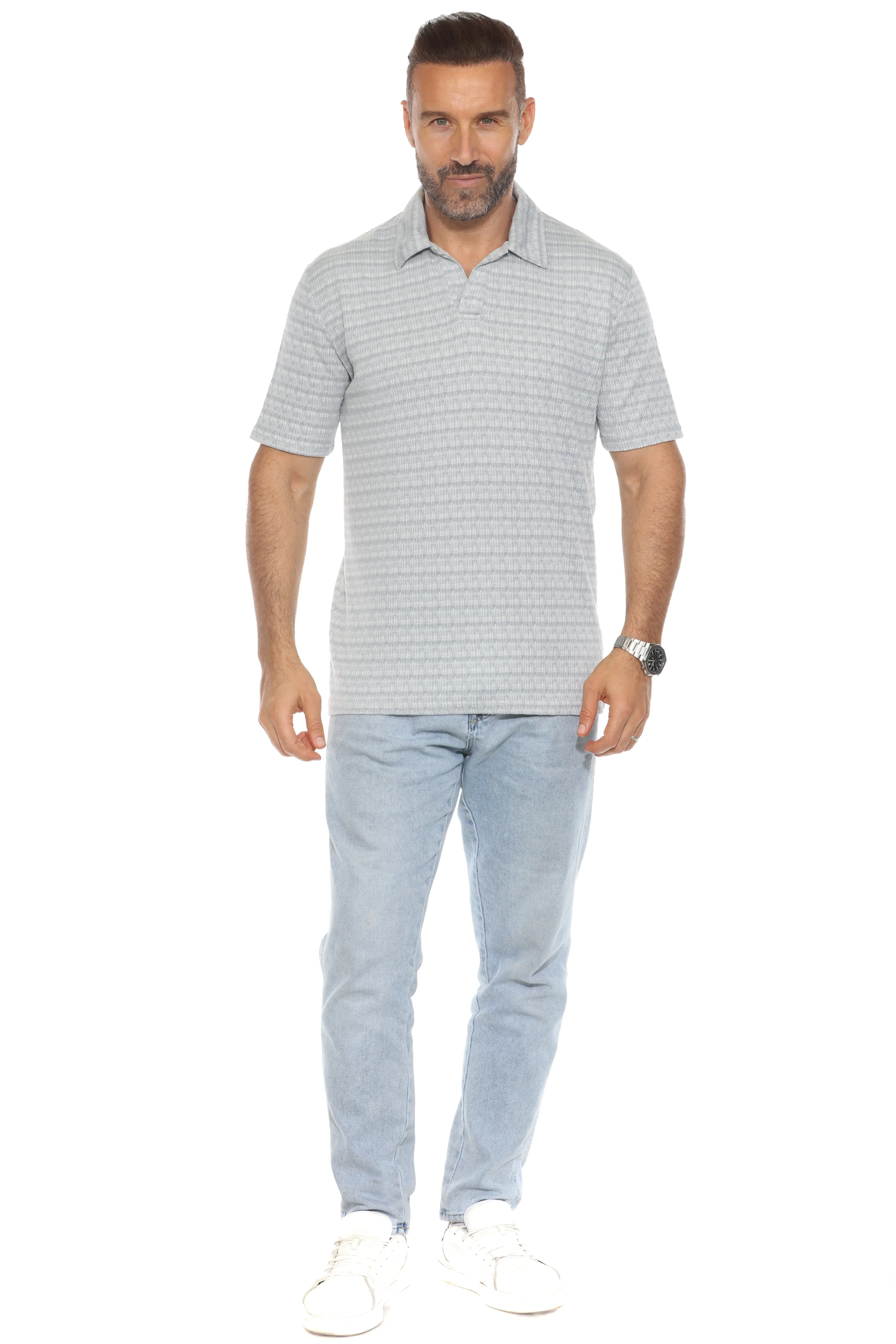 Casual Stylish Textured Stripe Print Polo Shirt