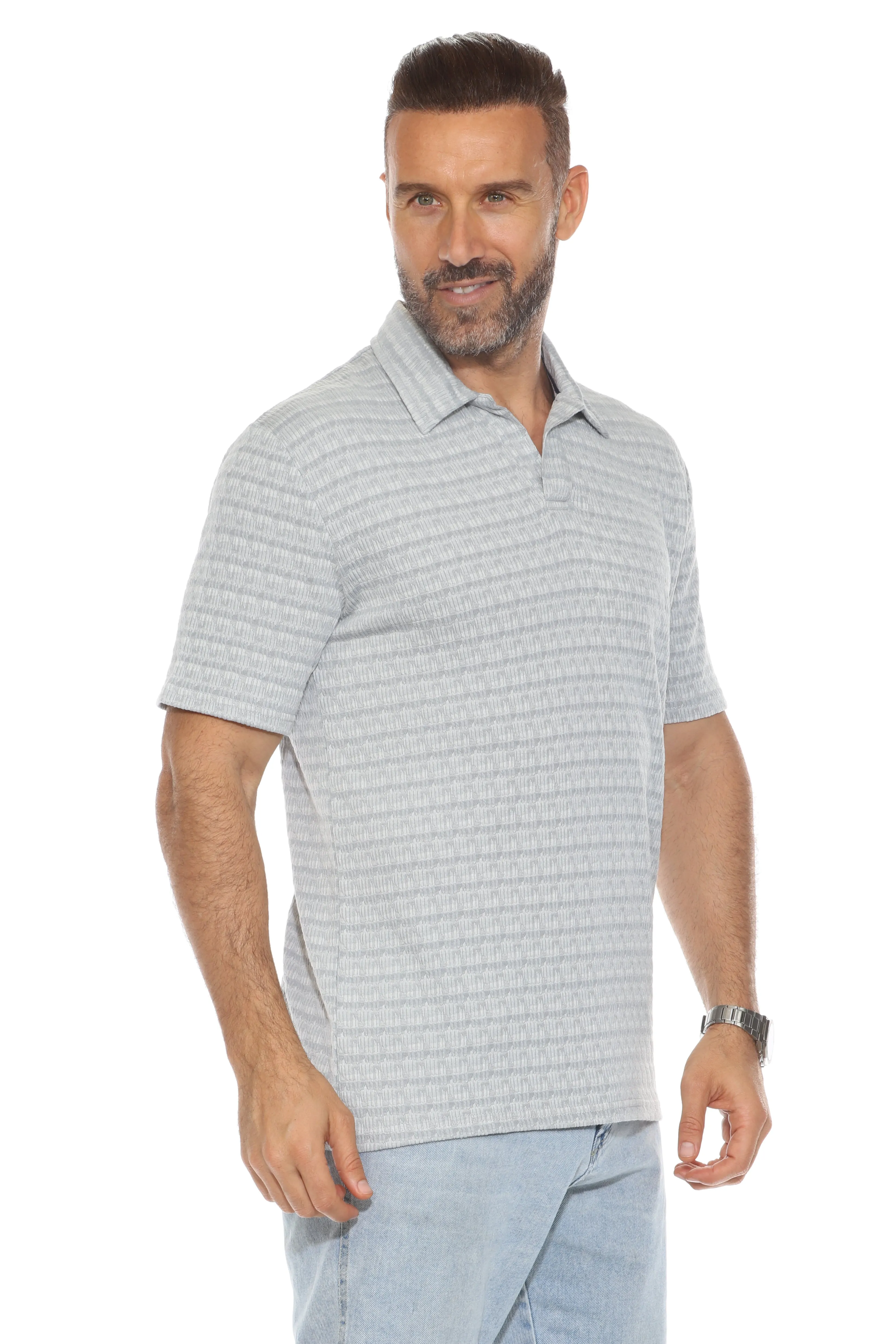 Casual Stylish Textured Stripe Print Polo Shirt