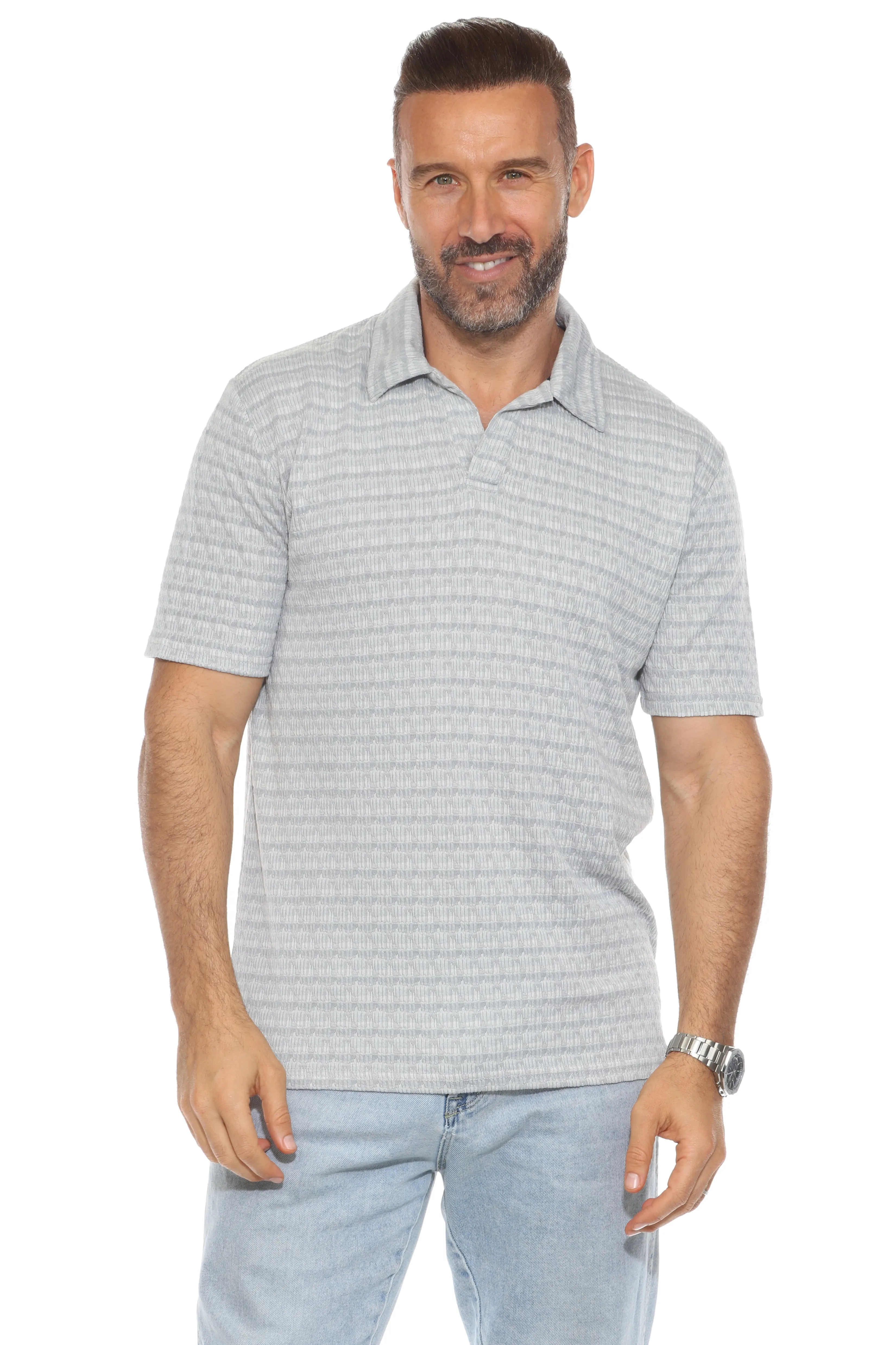 Casual Stylish Textured Stripe Print Polo Shirt