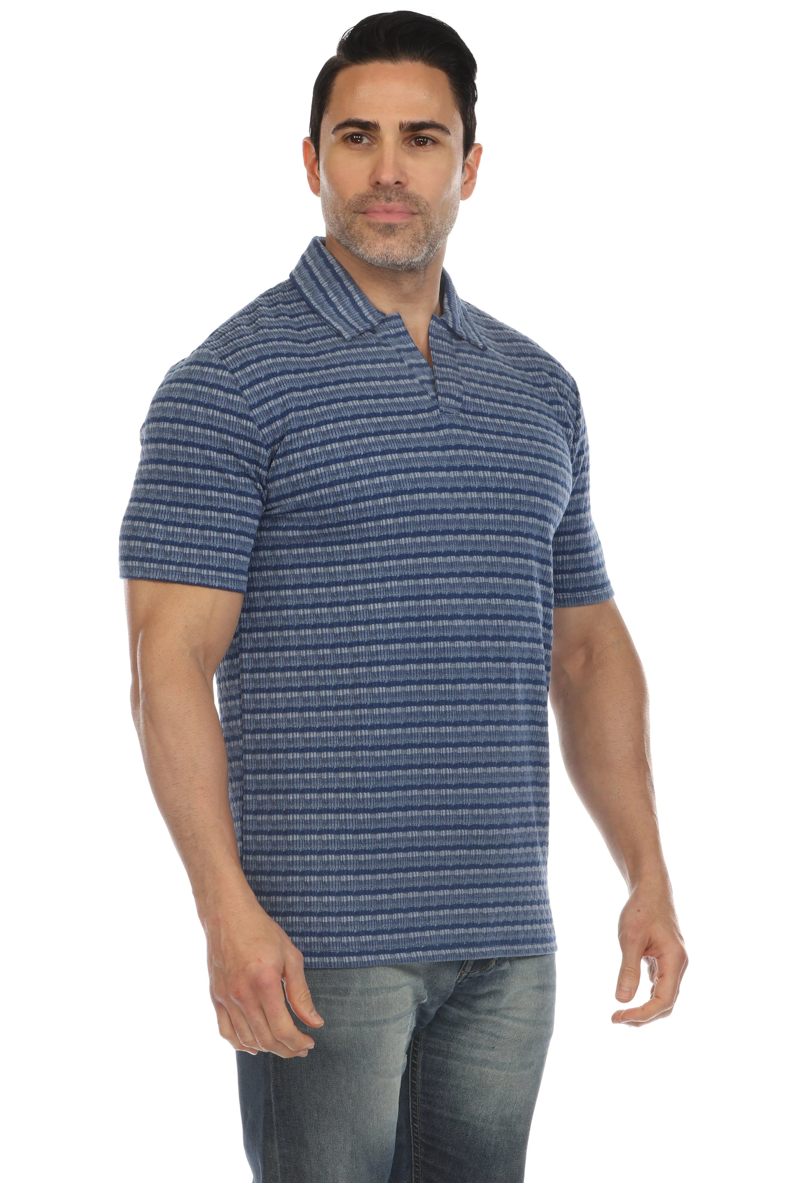 Casual Stylish Textured Stripe Print Polo Shirt