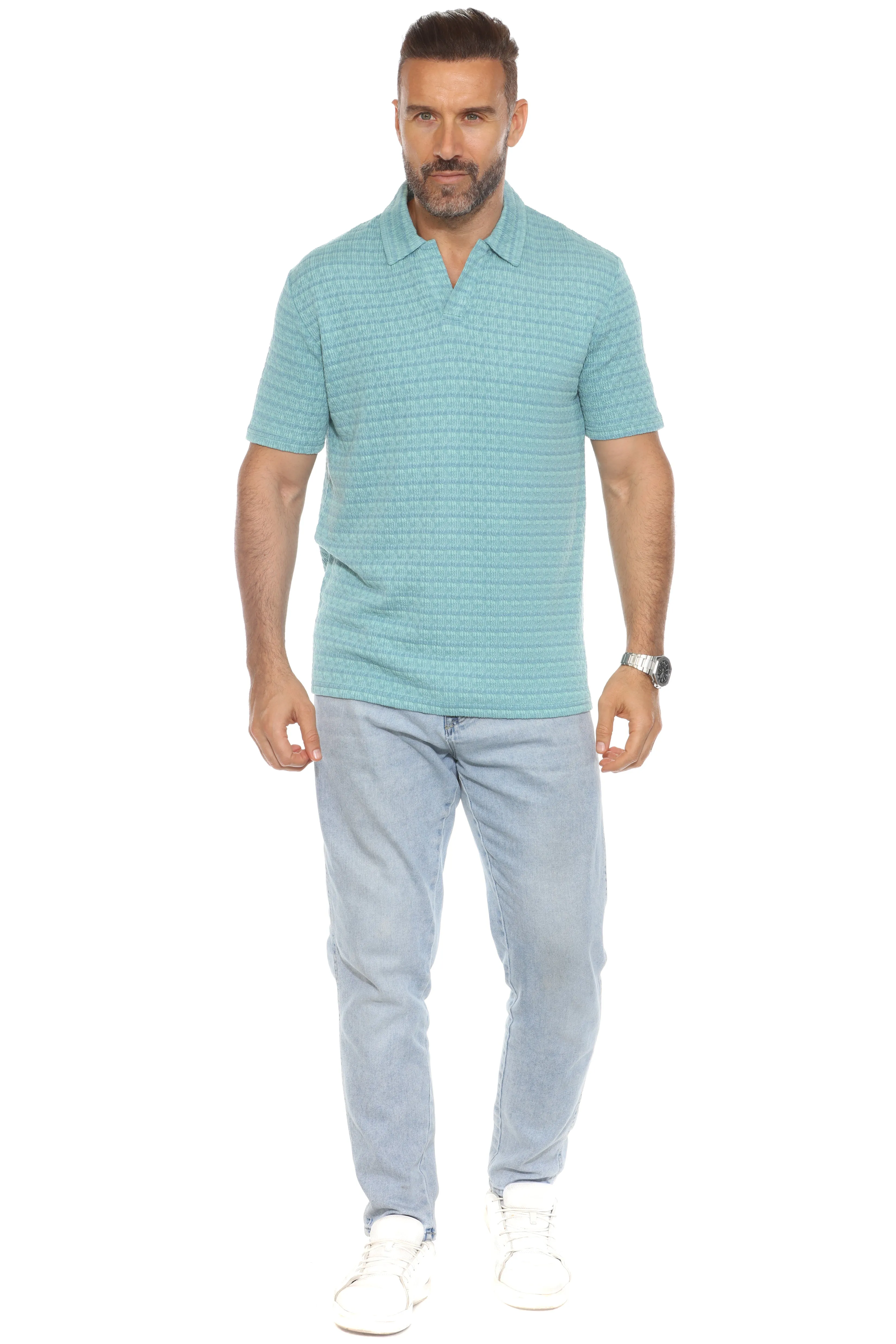 Casual Stylish Textured Stripe Print Polo Shirt