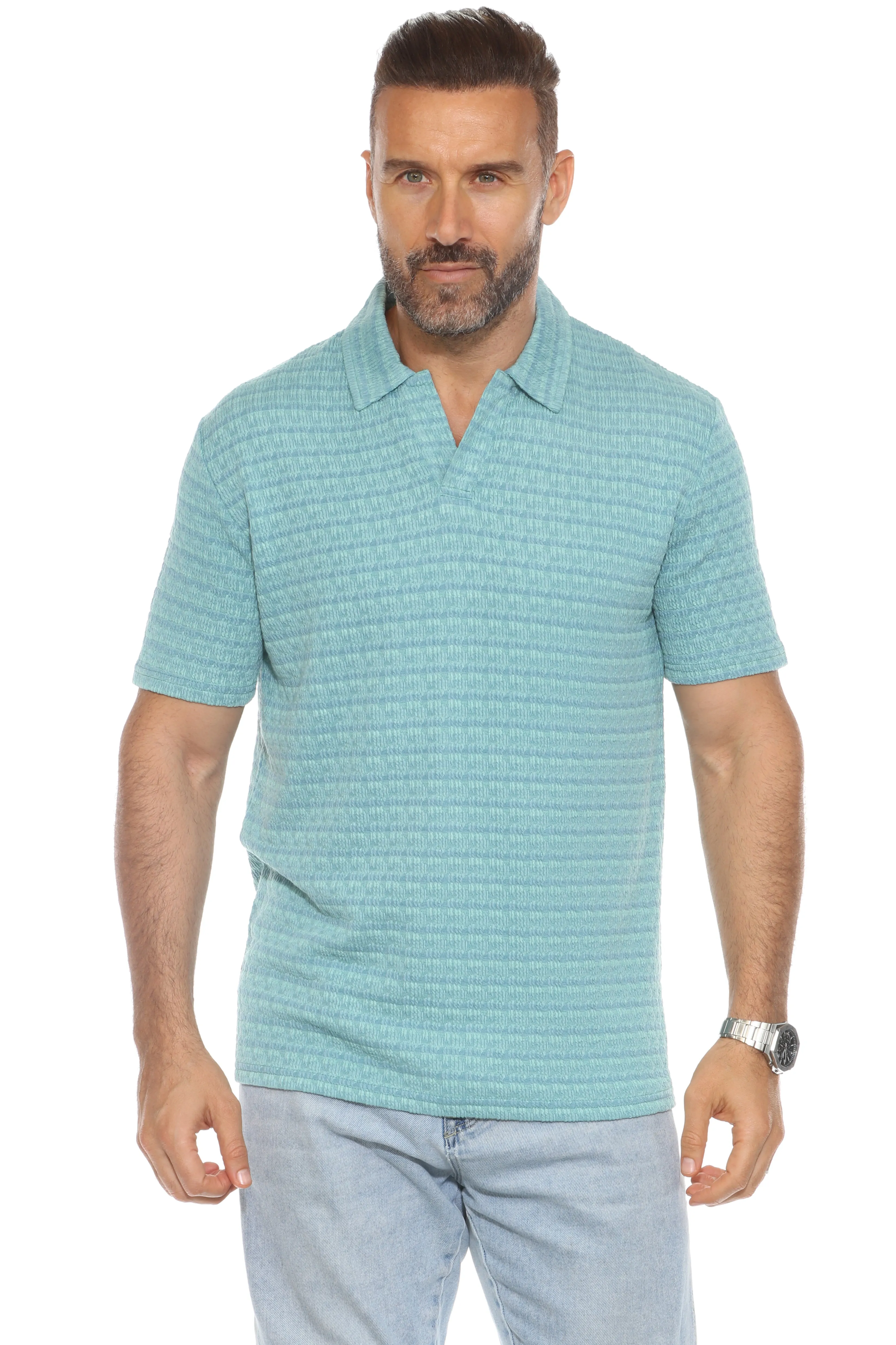 Casual Stylish Textured Stripe Print Polo Shirt