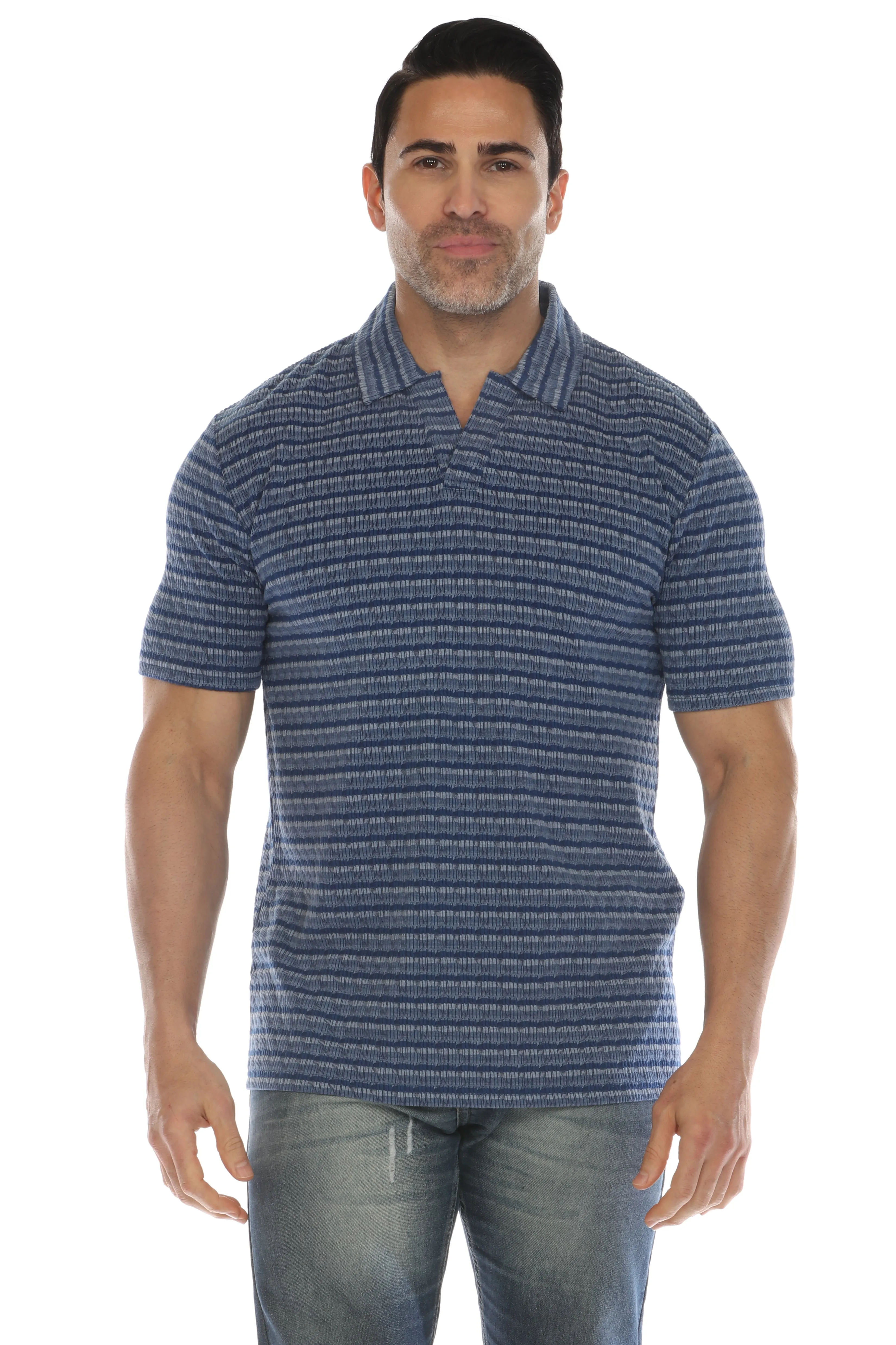 Casual Stylish Textured Stripe Print Polo Shirt