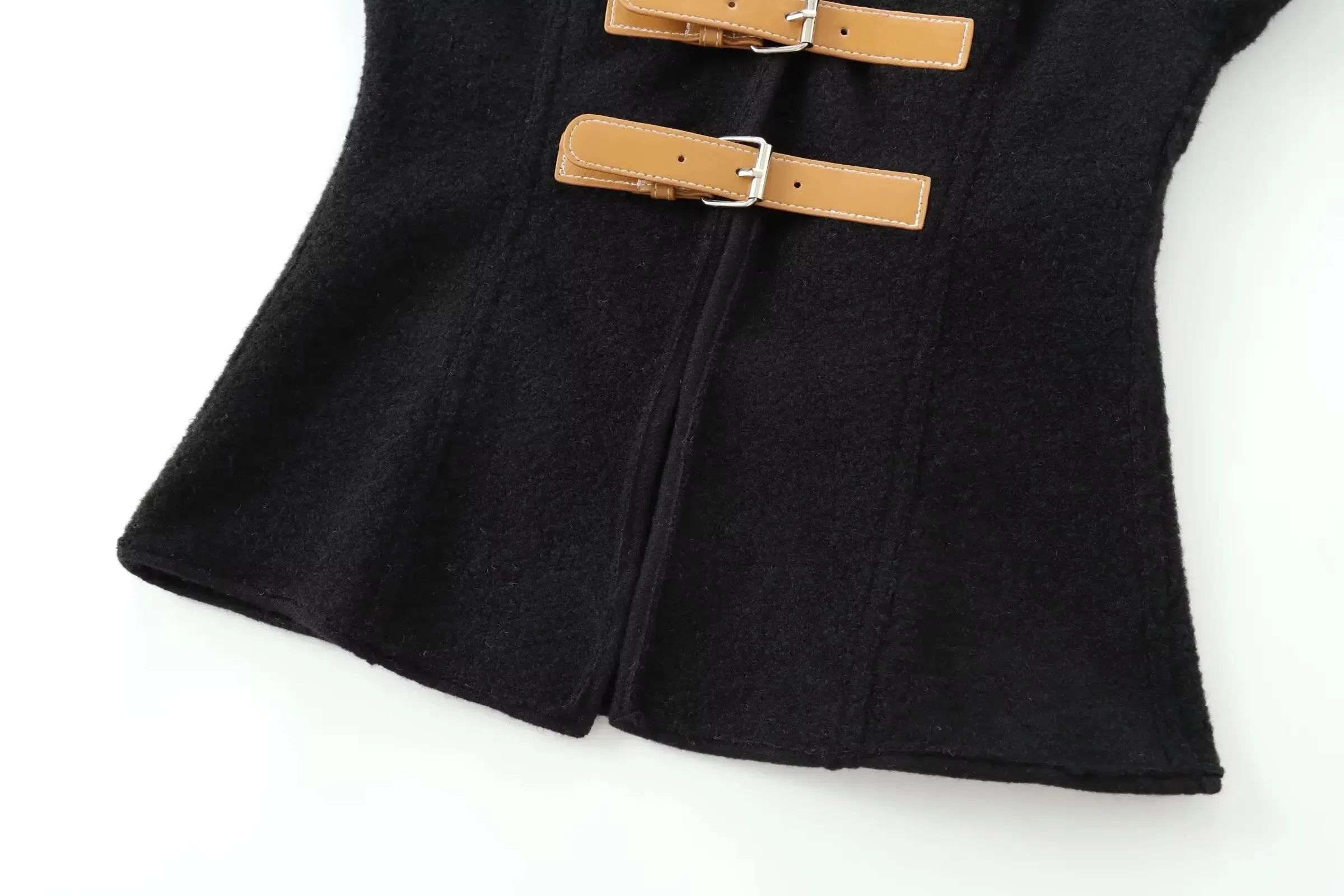 Chic V-neck double belted cardigan wool jacket