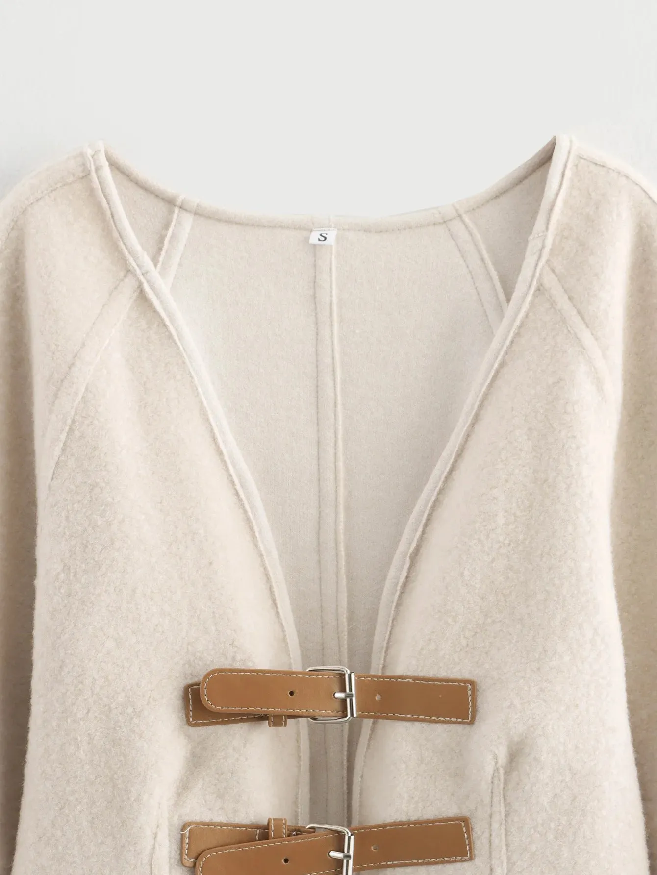 Chic V-neck double belted cardigan wool jacket