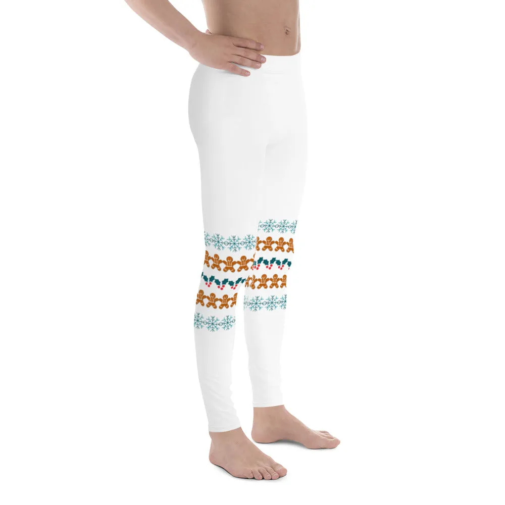 Christmas Gingerbread Men's Leggings, Festive Holiday Meggings Compression Tights-Made in USA/EU