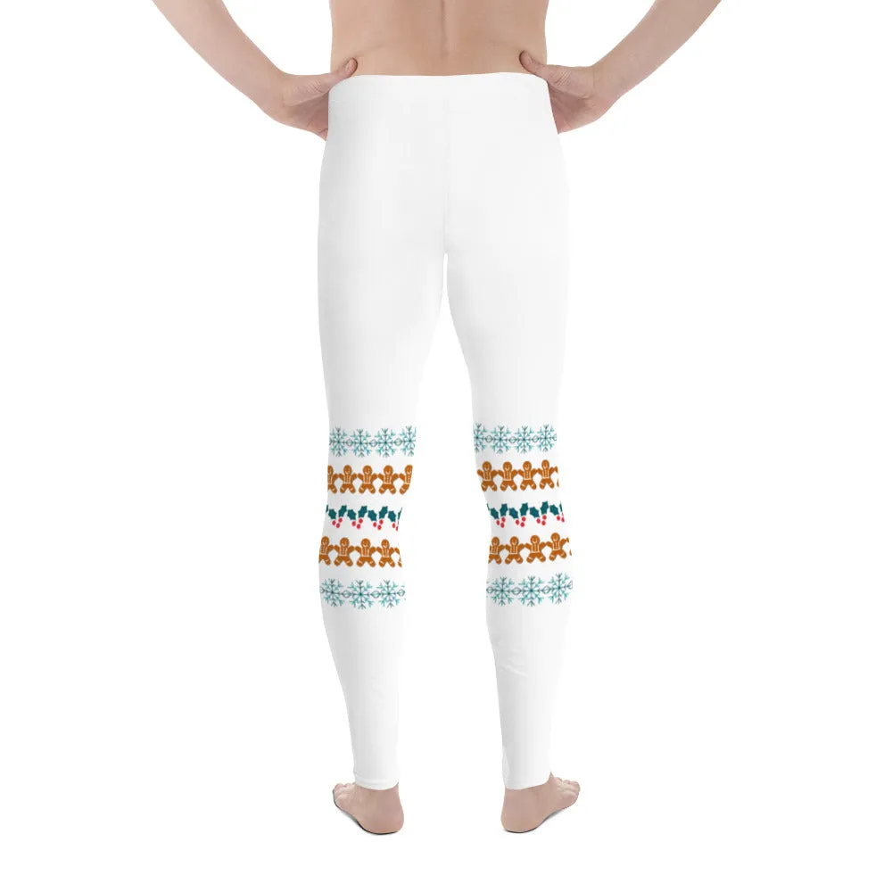 Christmas Gingerbread Men's Leggings, Festive Holiday Meggings Compression Tights-Made in USA/EU