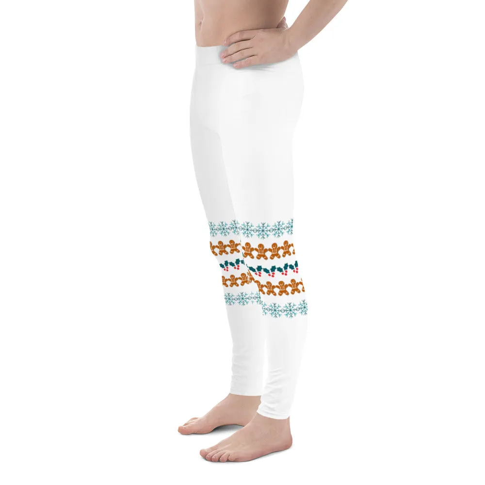 Christmas Gingerbread Men's Leggings, Festive Holiday Meggings Compression Tights-Made in USA/EU