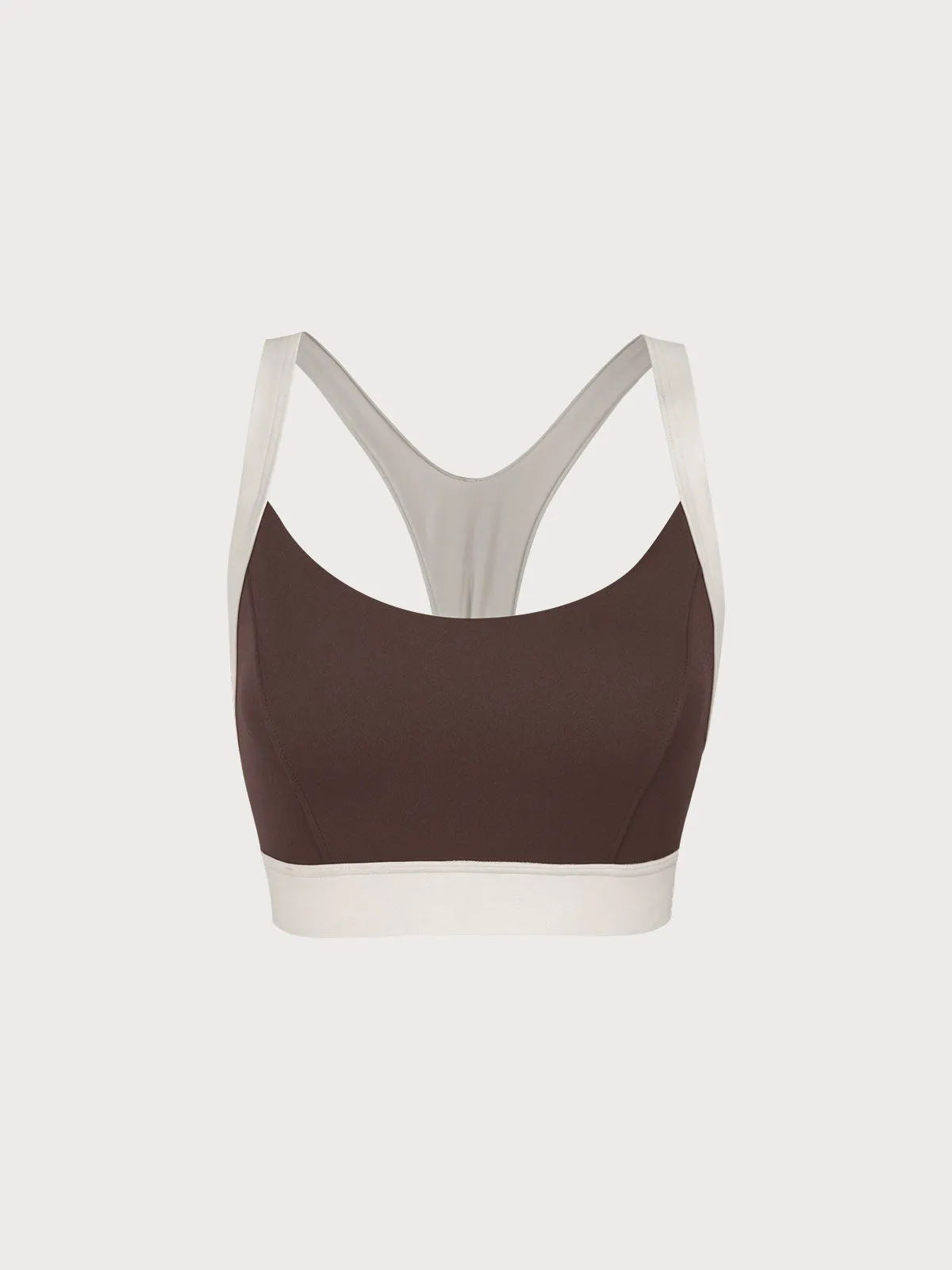 Coffee Contrast U Neck Sports Bra - High Support