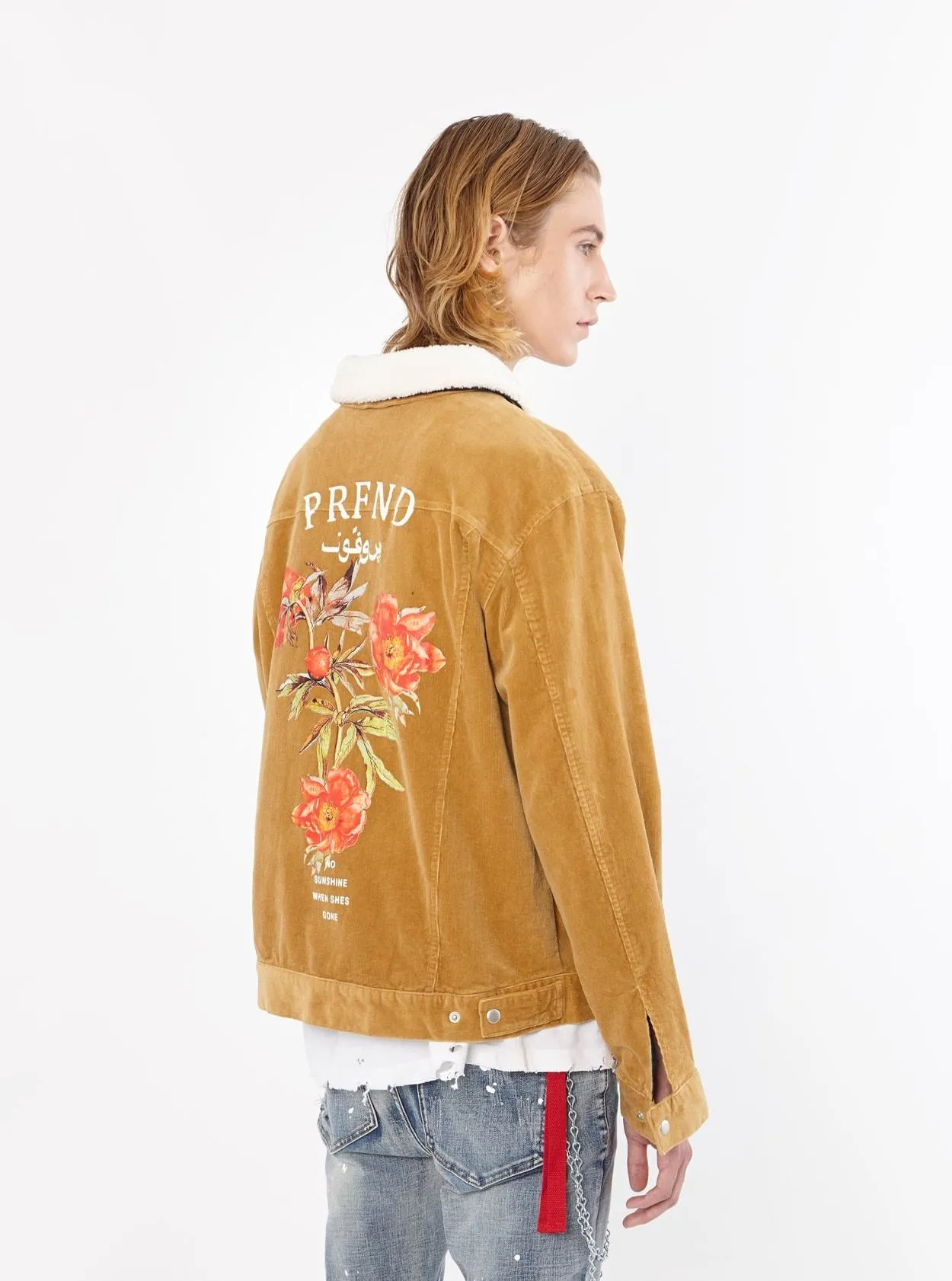 Corduroy Printed Flower Jacket in Camel