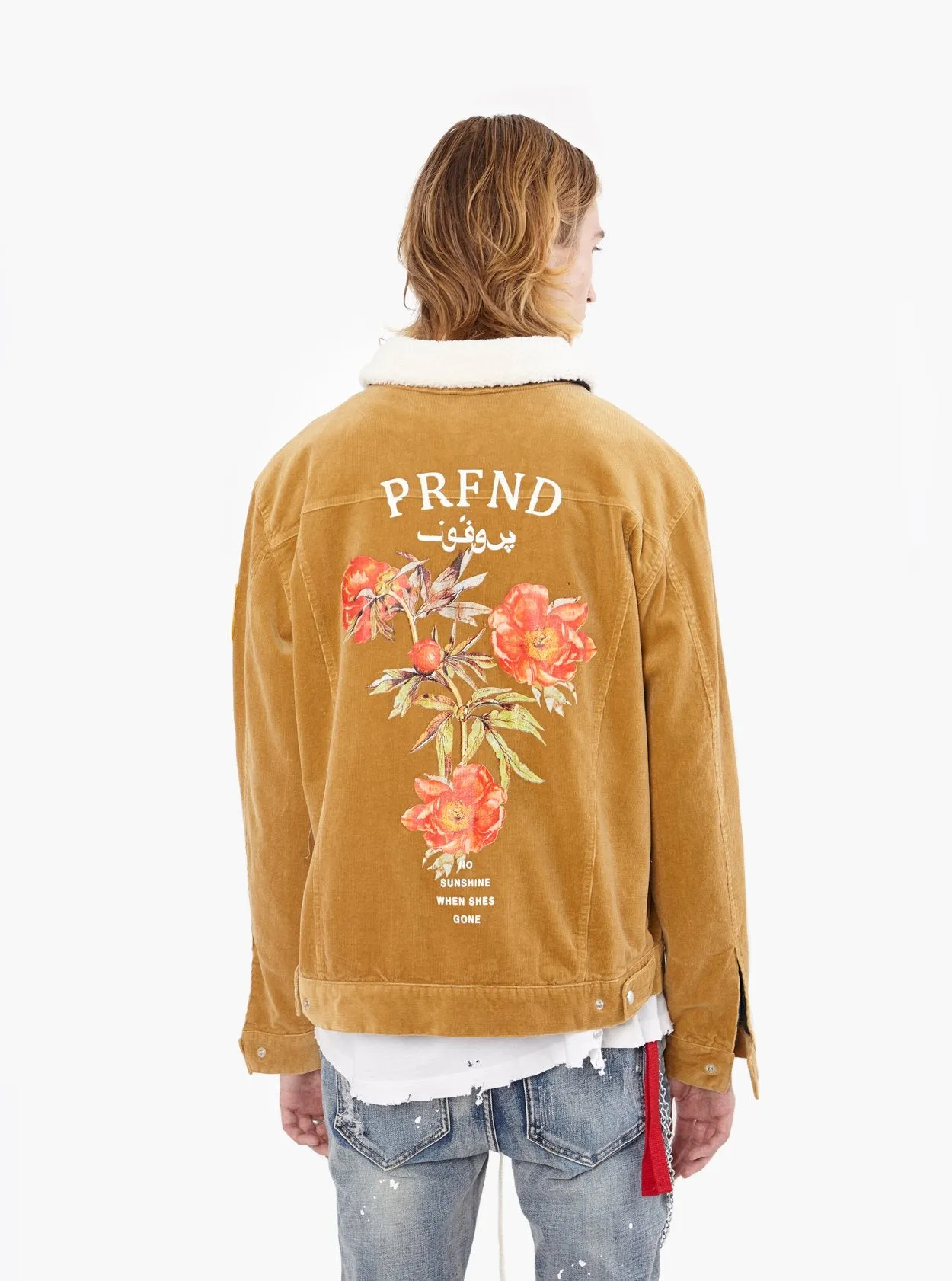 Corduroy Printed Flower Jacket in Camel