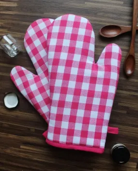 Cotton Gingham Check Pink Oven Gloves Pack Of 2