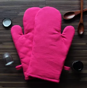 Cotton Solid Pink Oven Gloves Pack Of 2