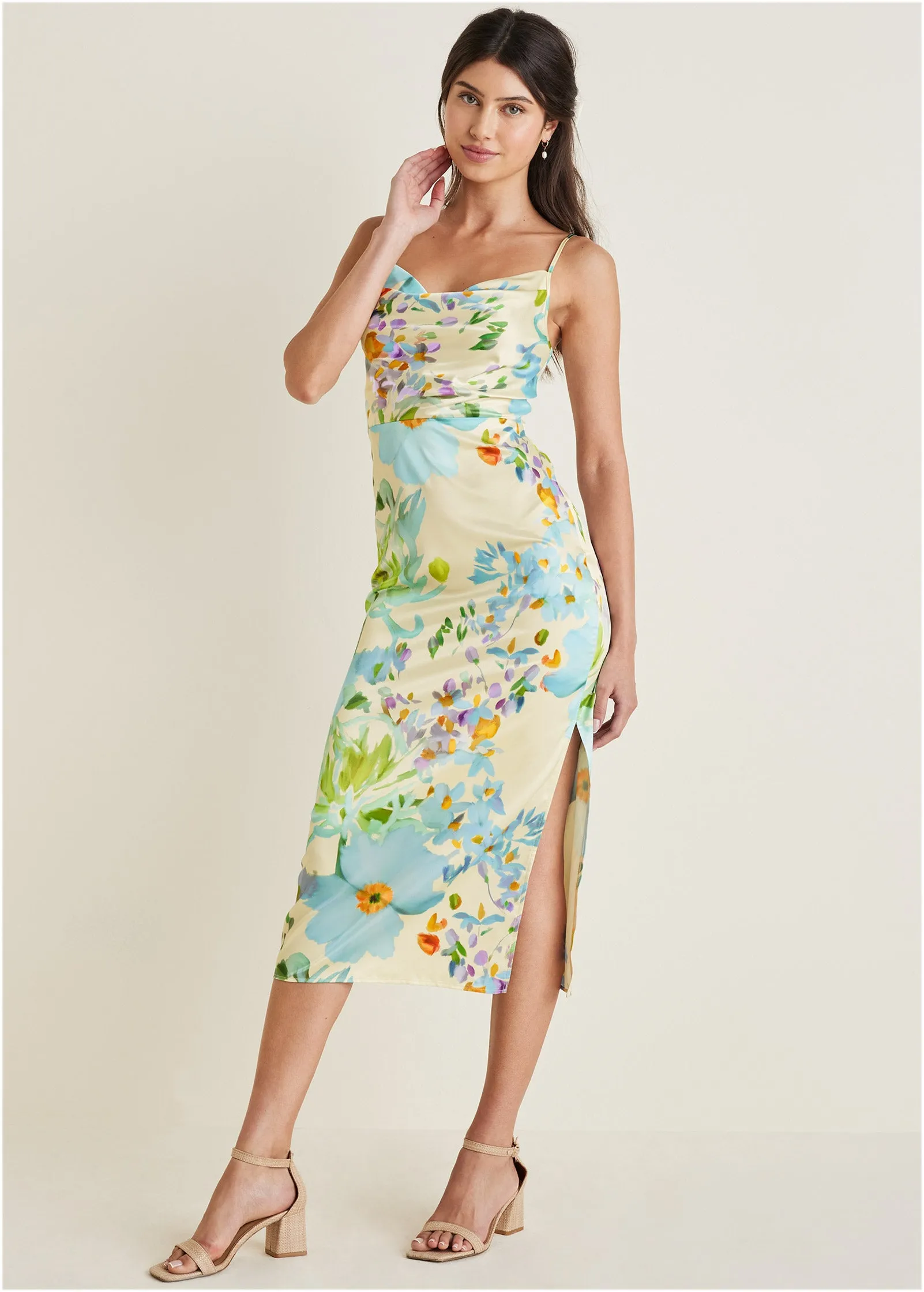 Cowl Neck Slip Dress - Coquette Bouquet