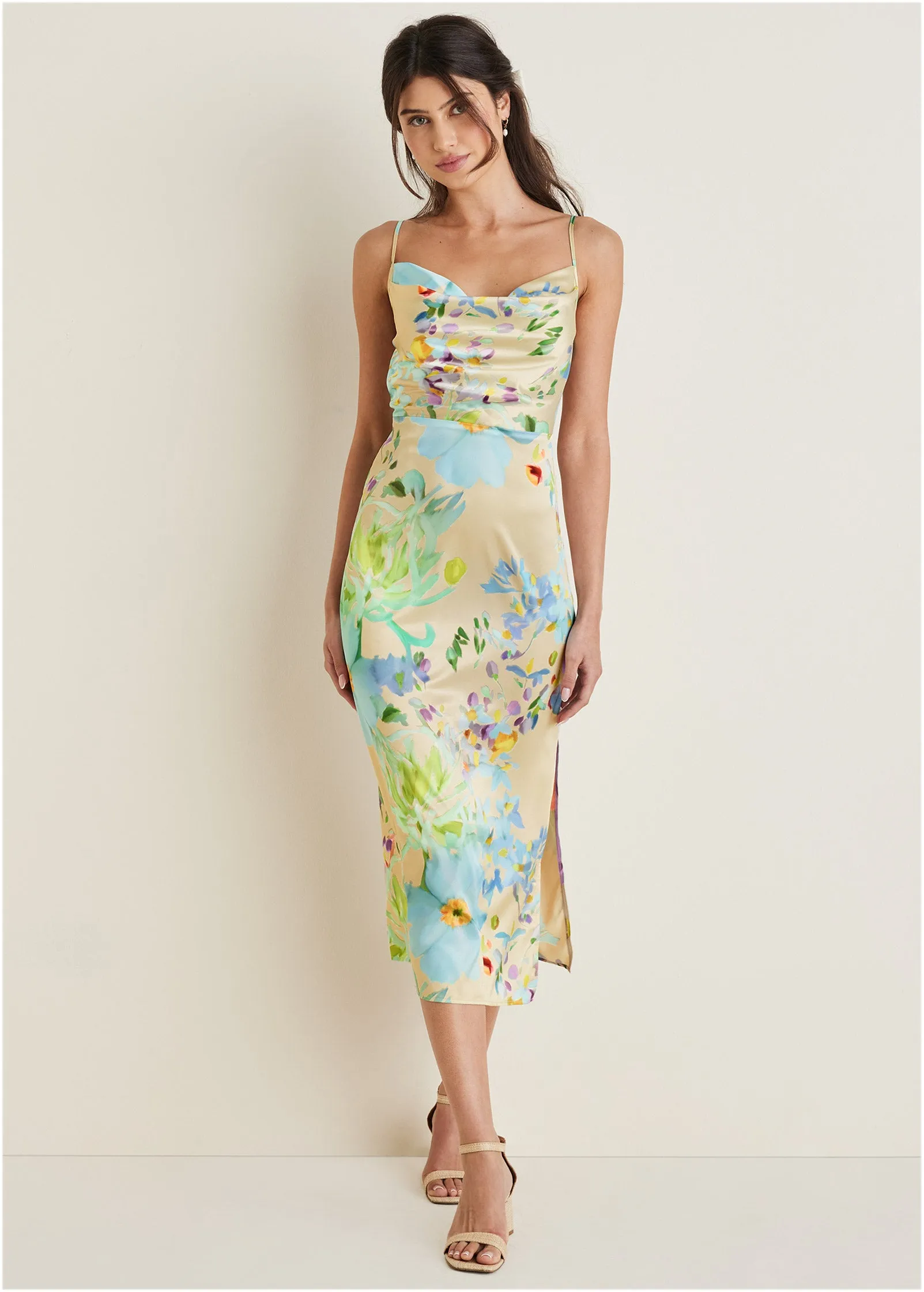 Cowl Neck Slip Dress - Coquette Bouquet