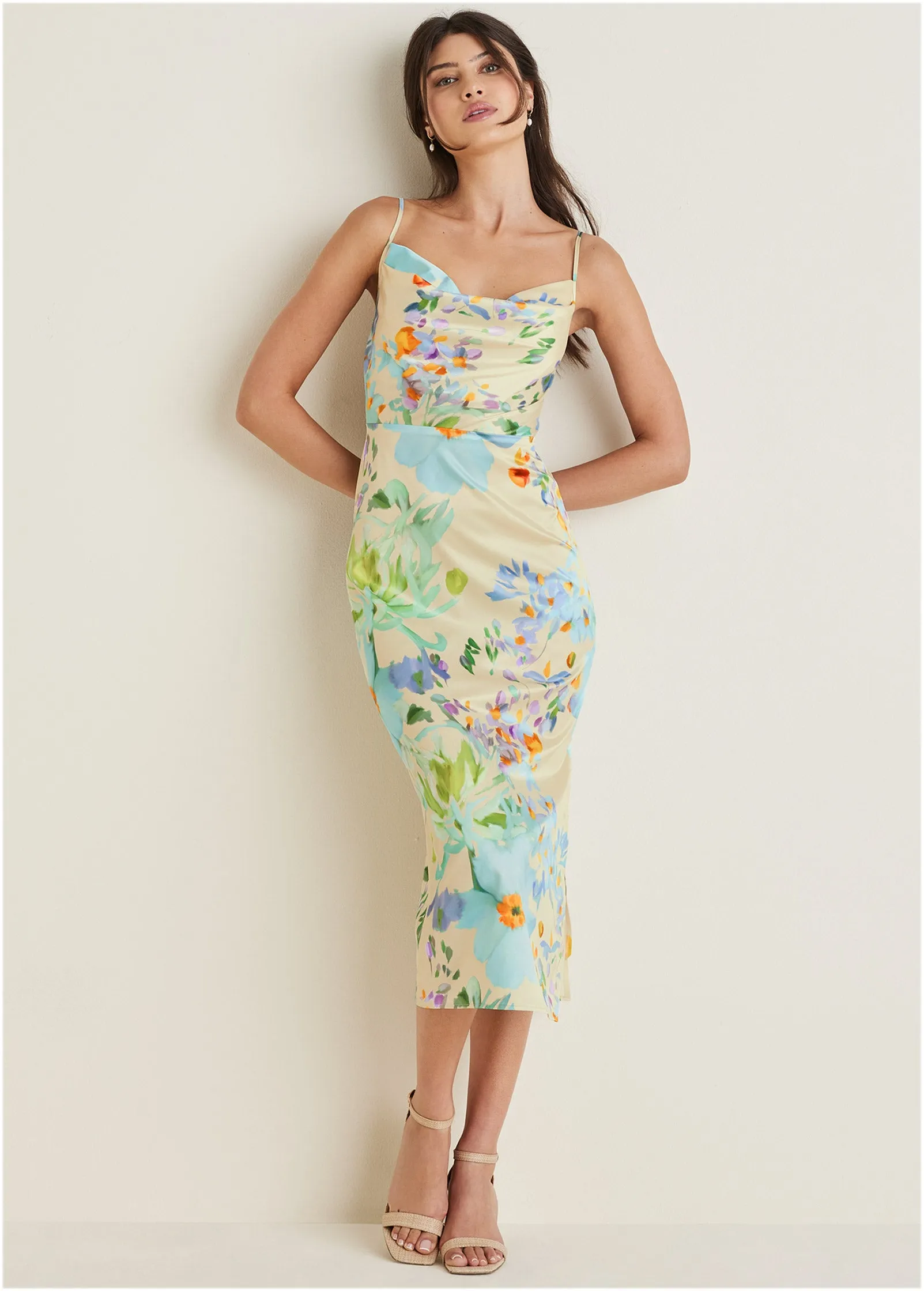 Cowl Neck Slip Dress - Coquette Bouquet