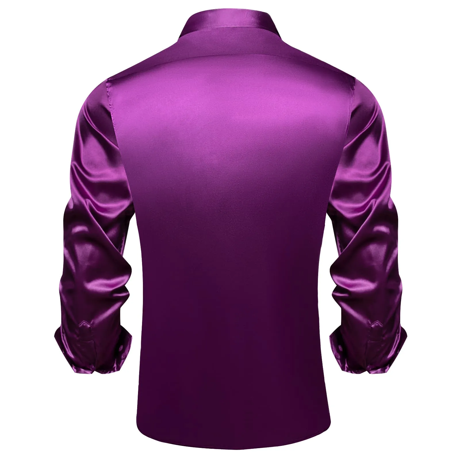 DiBanGu Tuxedo Shirt Palatinate Purple Solid Satin Silk Button Up Long Sleeve Shirt for Men