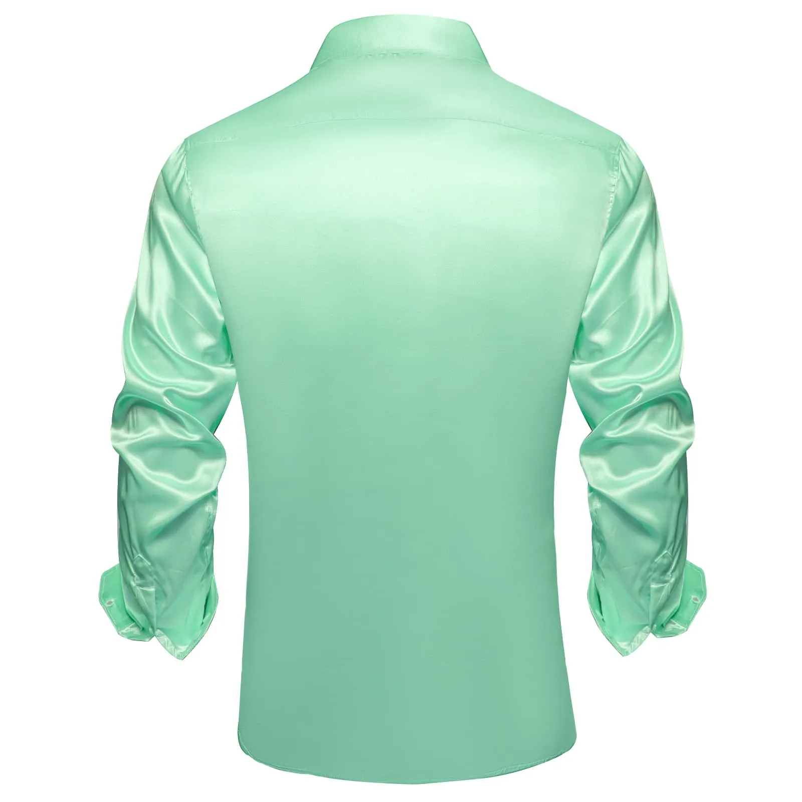 DiBanGu Tuxedo Shirt Turquoise Green Solid Satin Silk Button Up Long Sleeve Shirt for Men